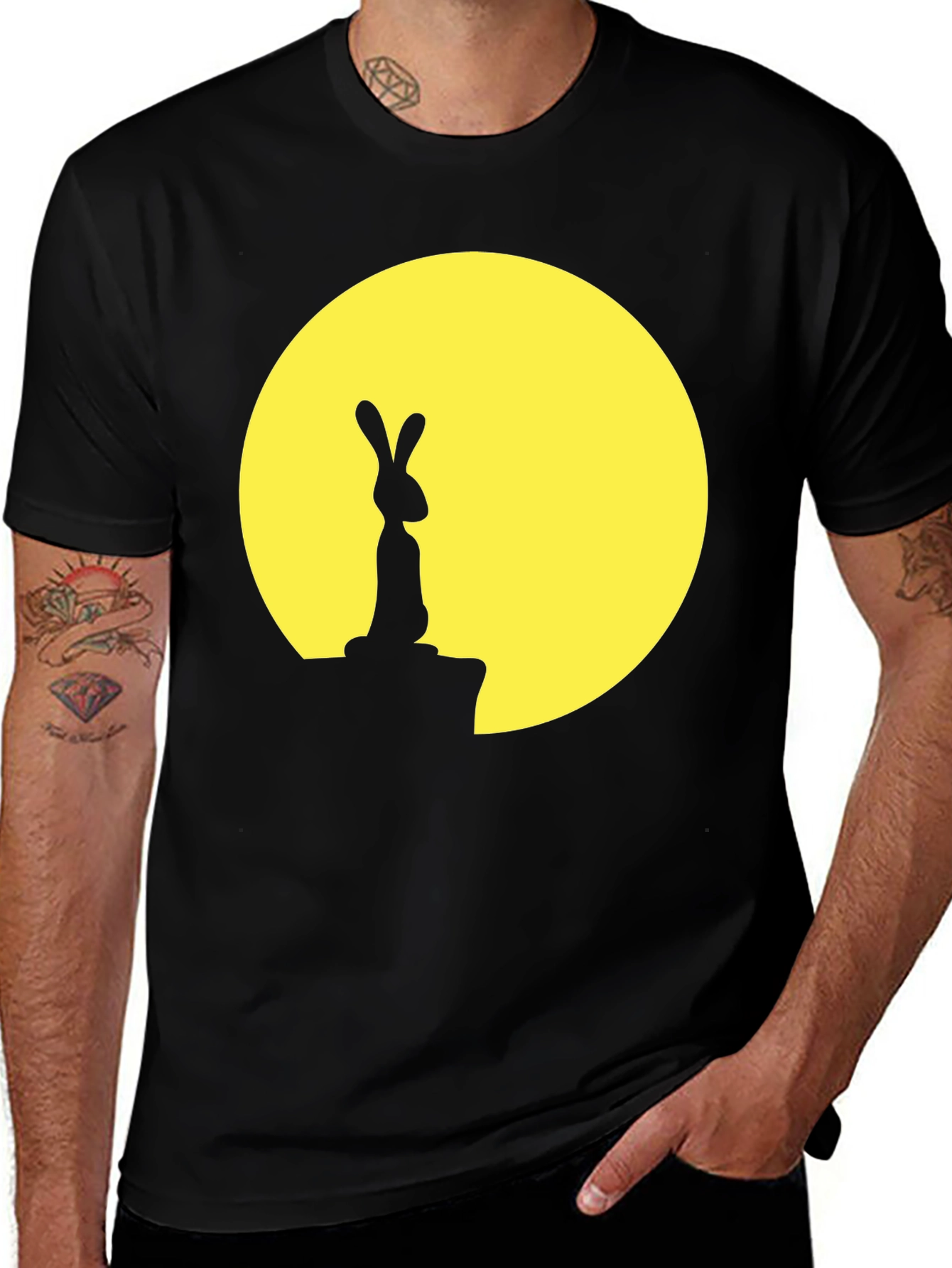 Variant 8 of Rabbit Silhouette Moon Graphic Tee - Soft Black Cotton