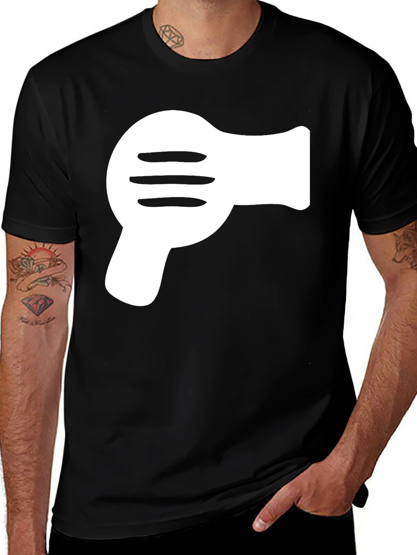 Variant 16 of Black T-Shirt with White Hair Dryer Graphic