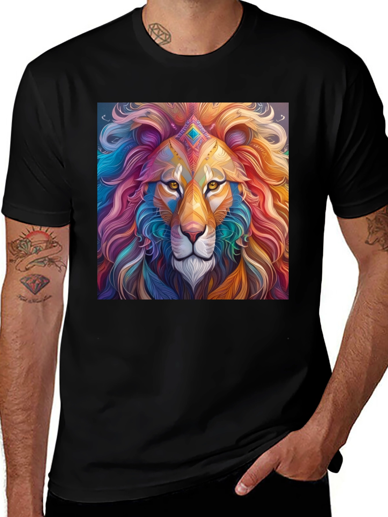 Variant 3 of Colorful Lion Graphic Tee - Artistic Men's T-Shirt