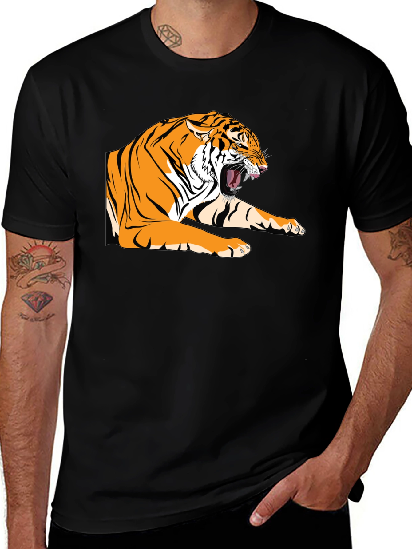 Black Roaring Tiger Graphic Tee - Bold Black T-Shirt main image