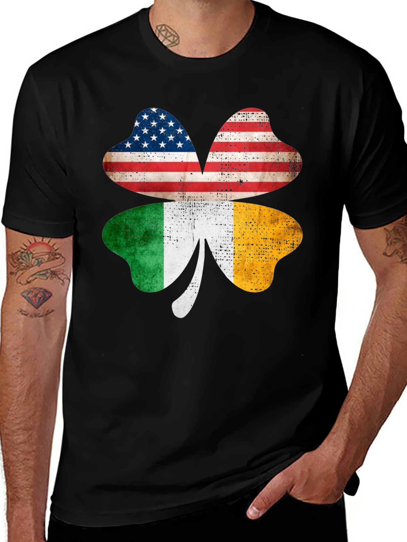 Variant 19 of USA Ireland Shamrock Black T-Shirt