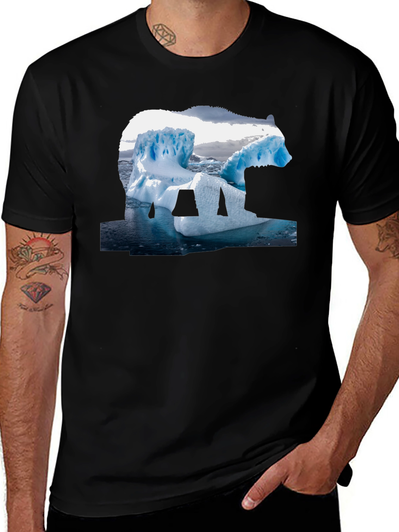 Variant 7 of Polar Bear Iceberg Graphic Tee - Black Cotton T-Shirt