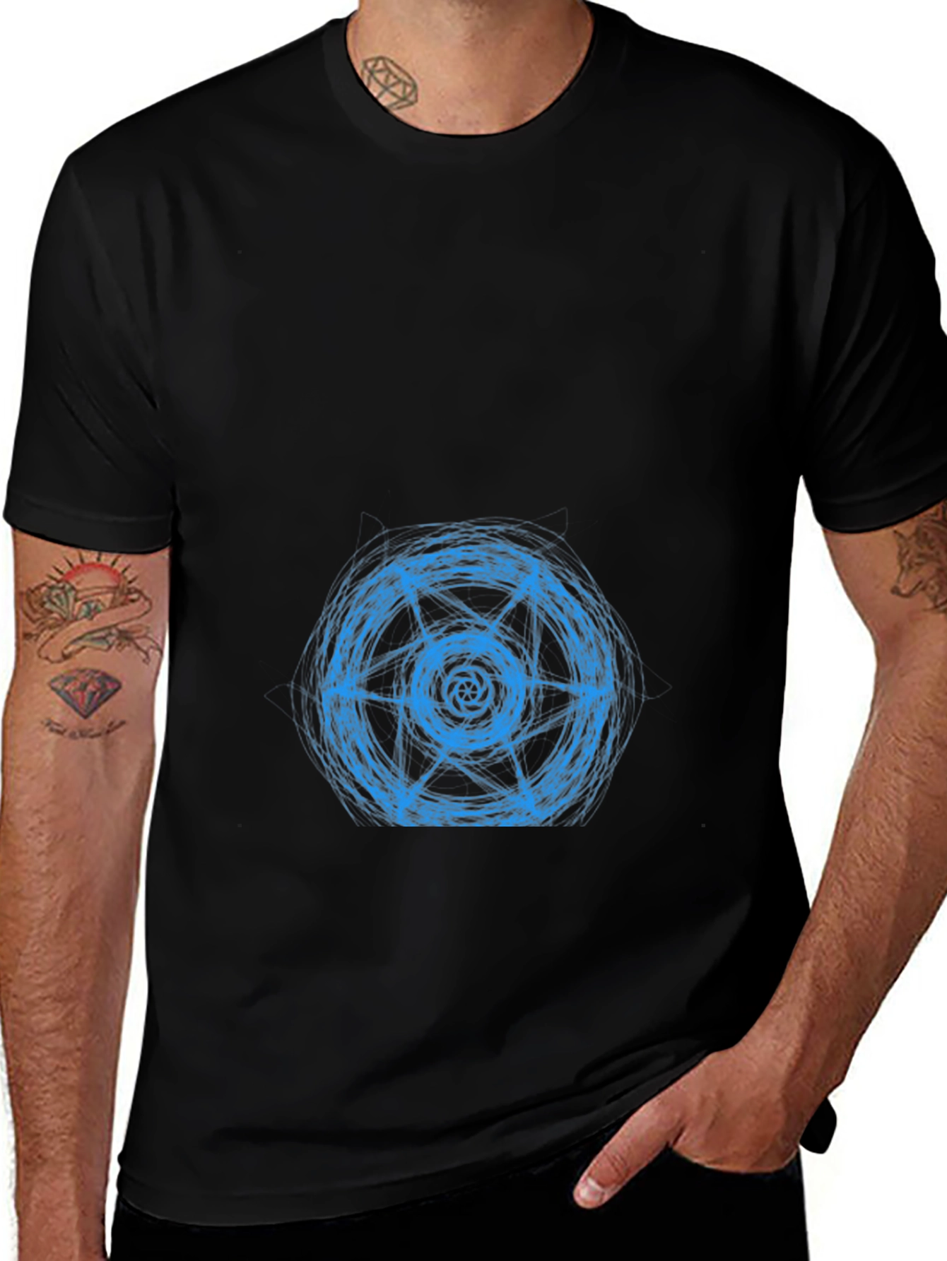 Variant 2 of Men's Black T-Shirt with Blue Mystical Circle Design