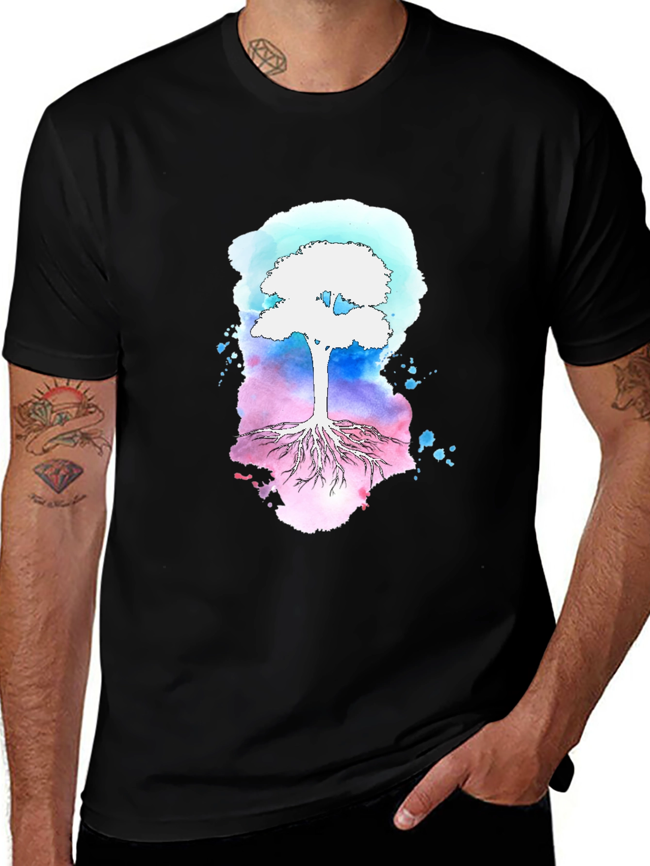 Variant 13 of Watercolor Tree Graphic Tee - Black