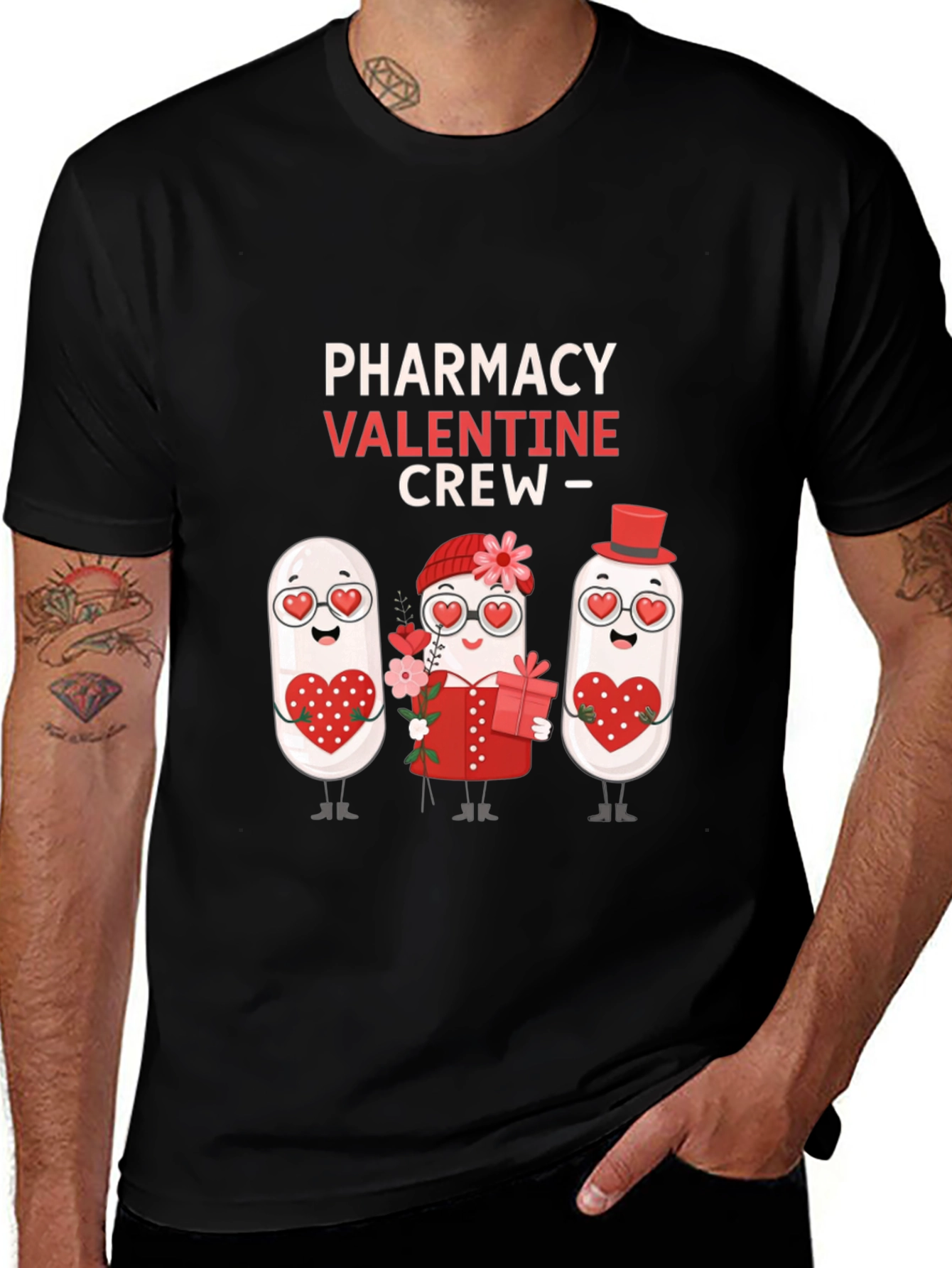 Pharmacy Valentine Crew T-Shirt Cute Pill Design