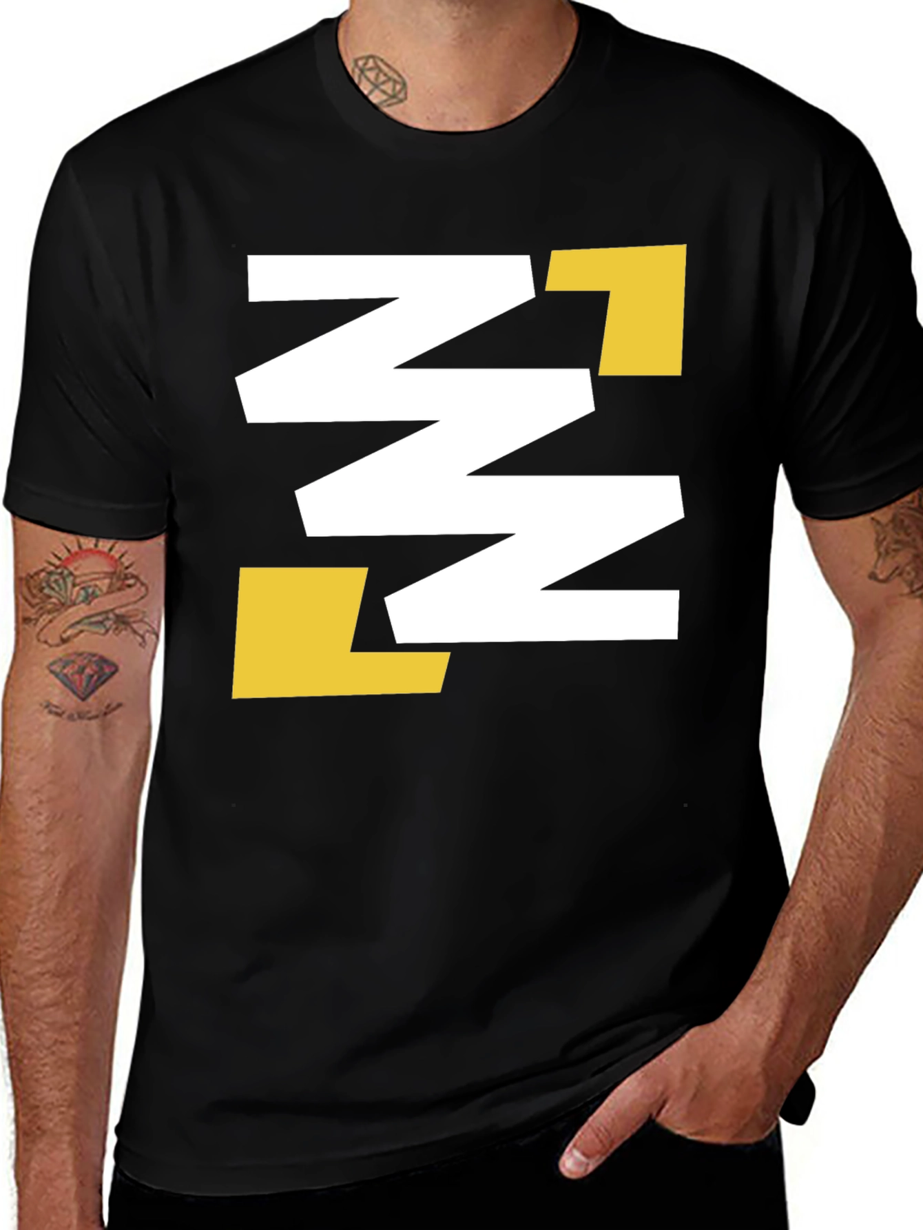 Variant 18 of Abstract Geometric Tee - Black with White & Gold