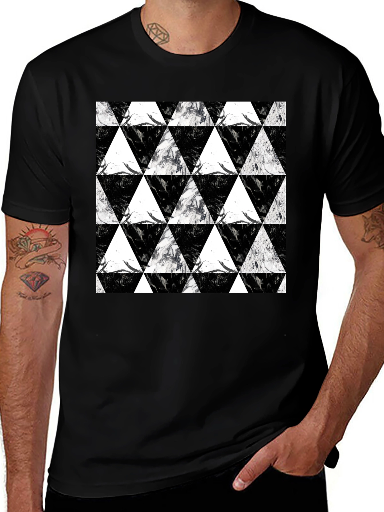 Variant 20 of Black Triangle Pattern Graphic Tee