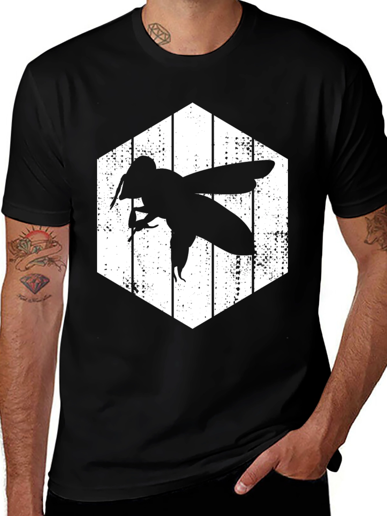 Variant 16 of Bee Hexagon Graphic Tee - Black T-Shirt