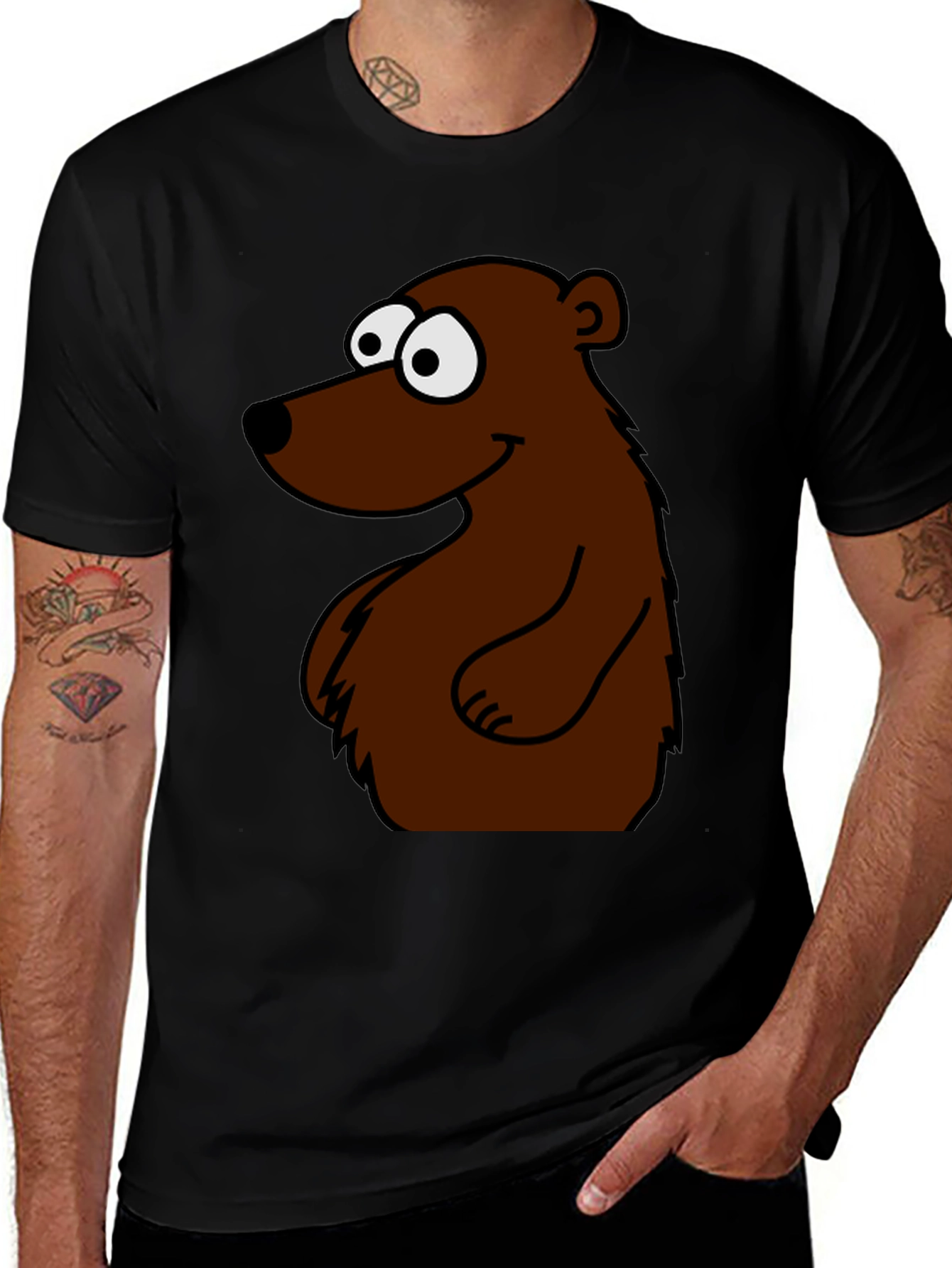 Variant 21 of Cartoon Bear Graphic T-Shirt - Black