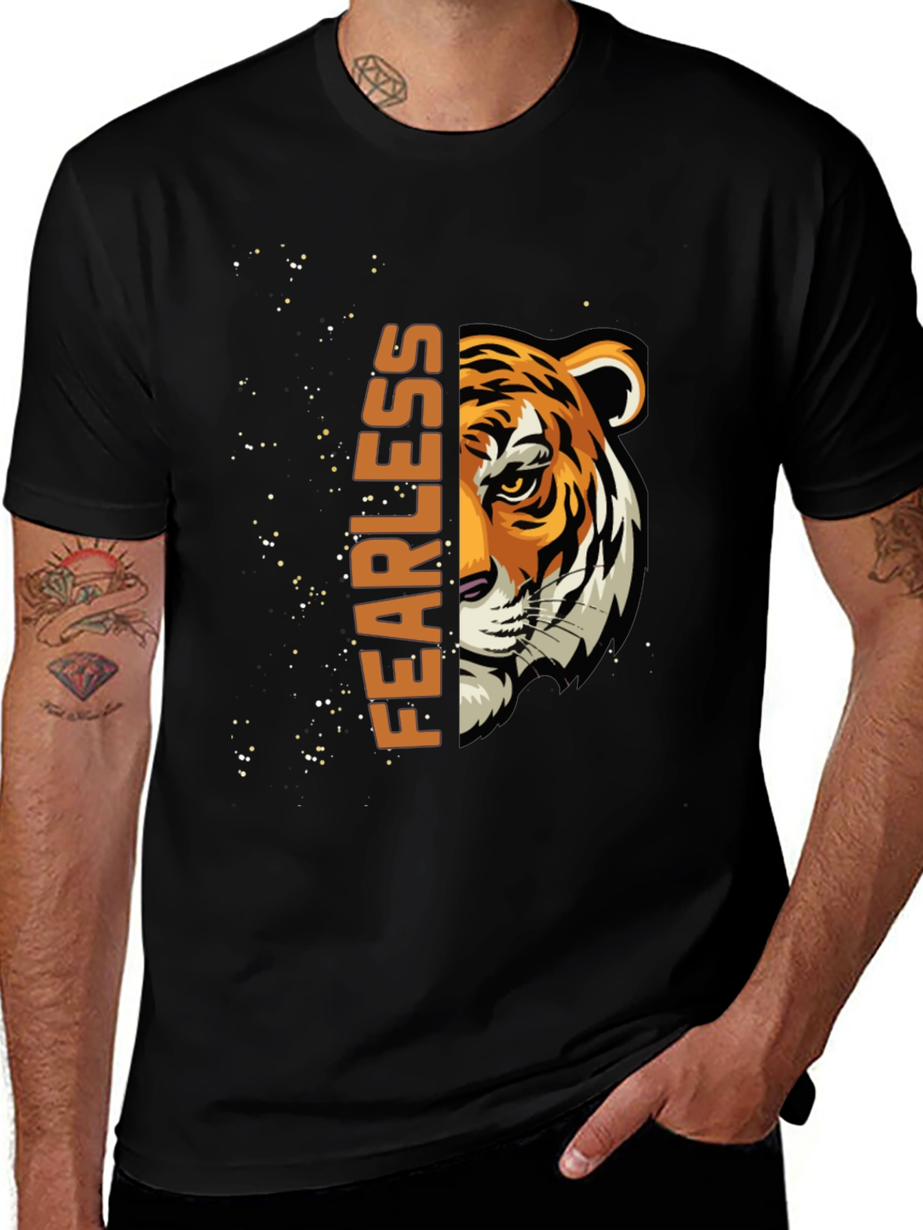 Variant 17 of Fearless Tiger Graphic T-Shirt - Black Cotton Tee
