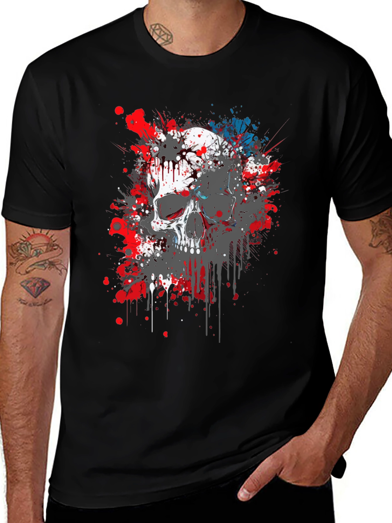 Variant 28 of Skull Splatter Graphic T-Shirt - Men's Black Tee