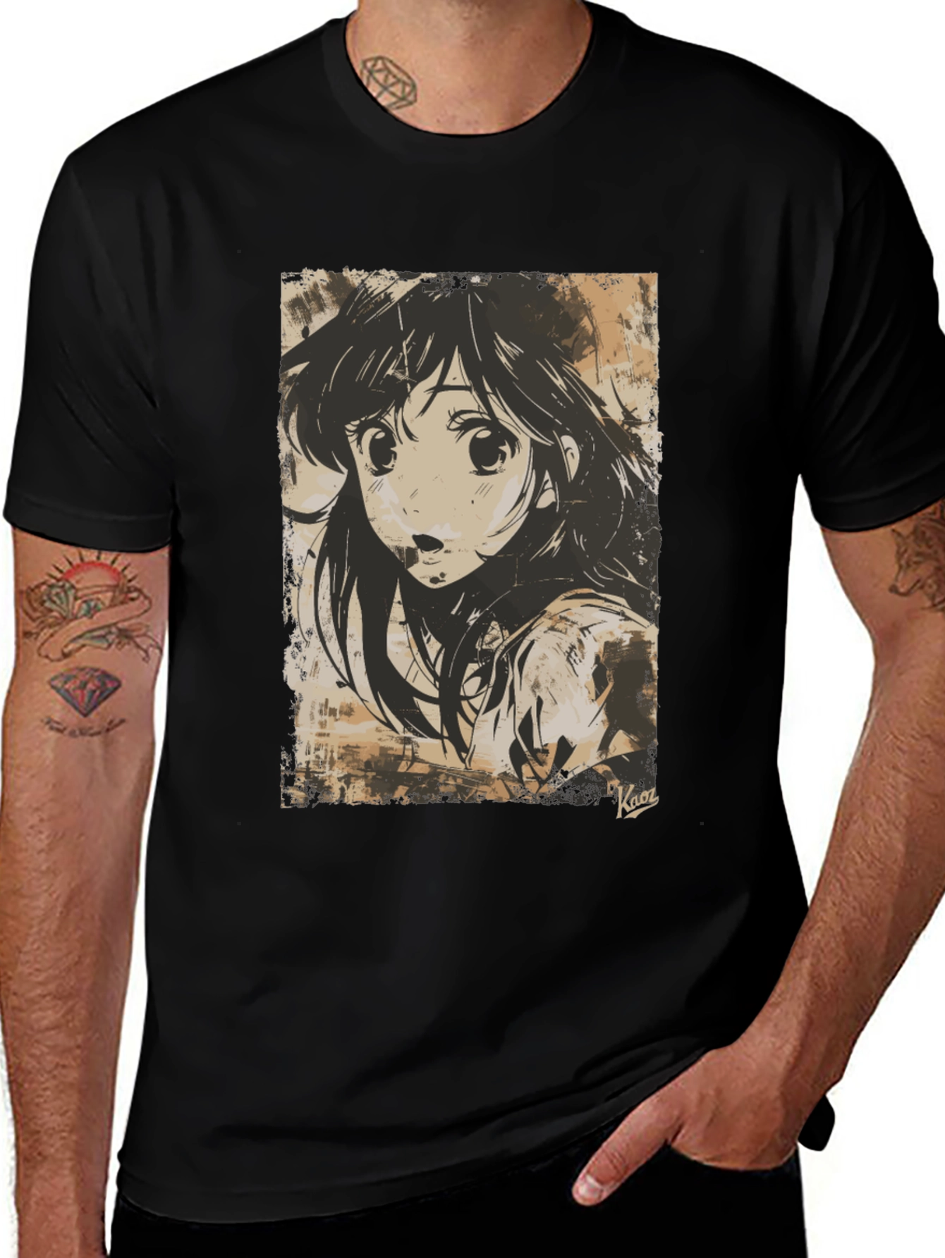 Variant 8 of Anime Girl Graphic Black T-Shirt - Casual Wear