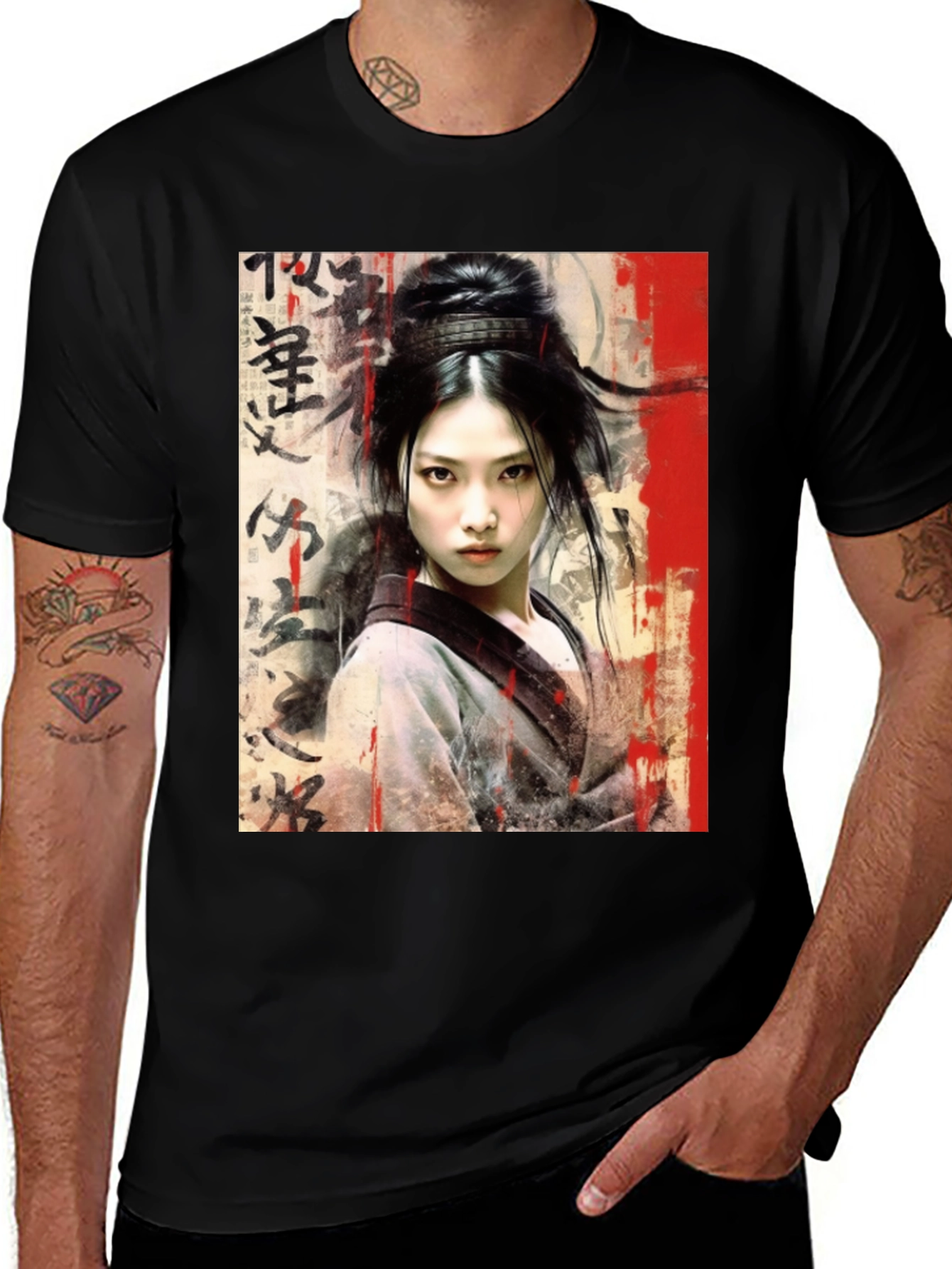 Variant 5 of Asian Art Woman Graphic Black Tee
