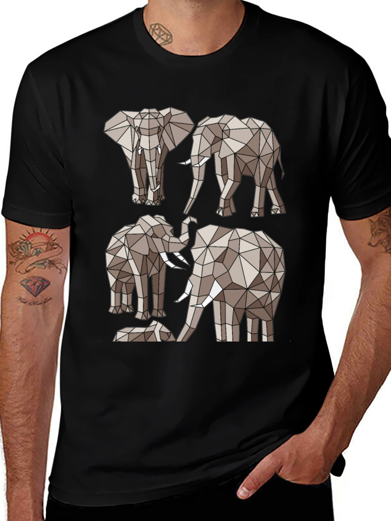 Variant 22 of Geometric Elephant Tee - Modern Animal Print Shirt