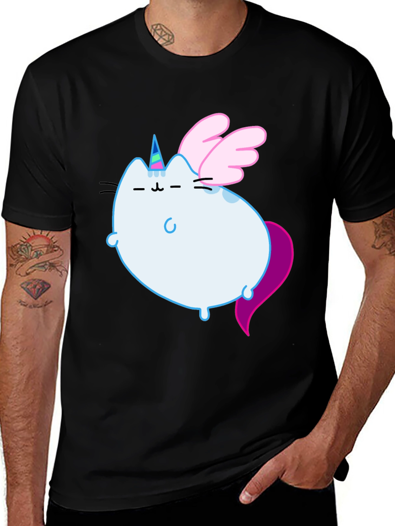 Variant 14 of Unicorn Cat Graphic T-Shirt - Black Cotton Tee