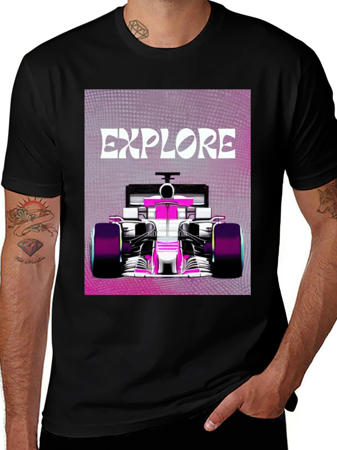 Variant 21 of Explore F1 Race Car Graphic Tee - Black Cotton T-Shirt