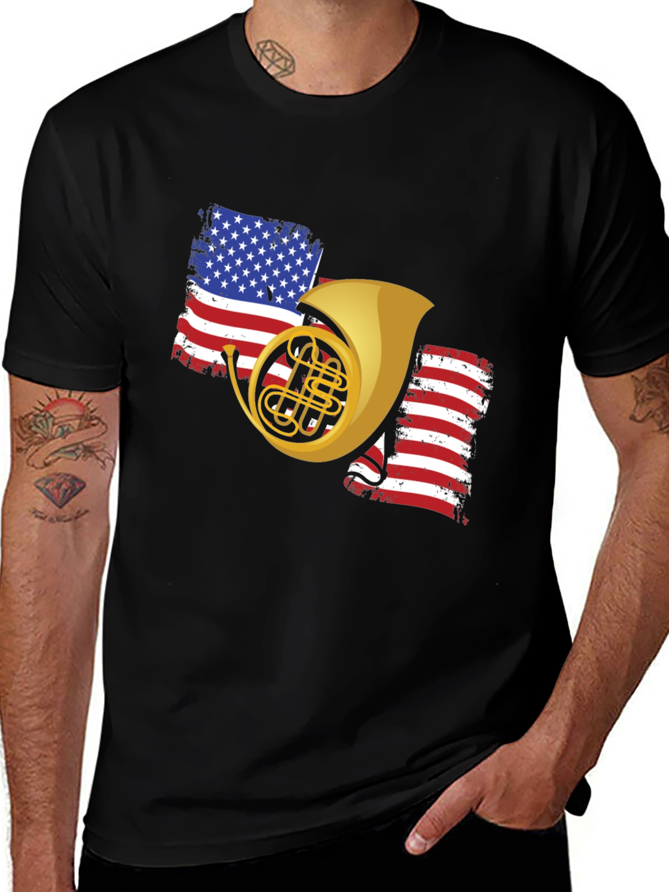 Variant 16 of Patriotic French Horn Black T-Shirt