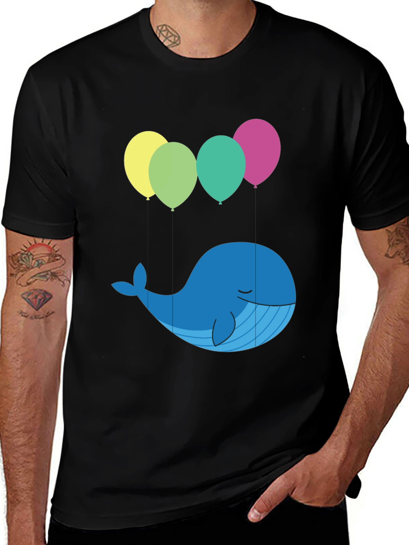 Variant 26 of Whale & Balloons Graphic Tee - Black Cotton T-Shirt