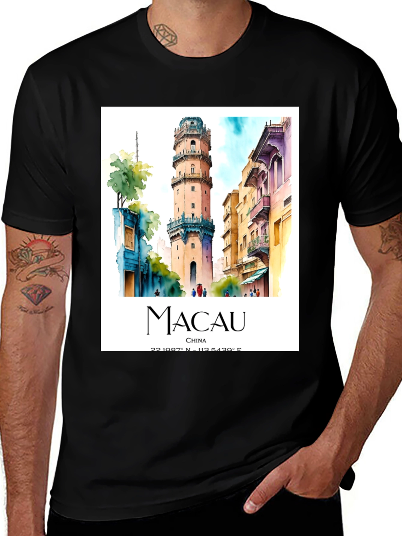 Macau China Watercolor Graphic T-Shirt