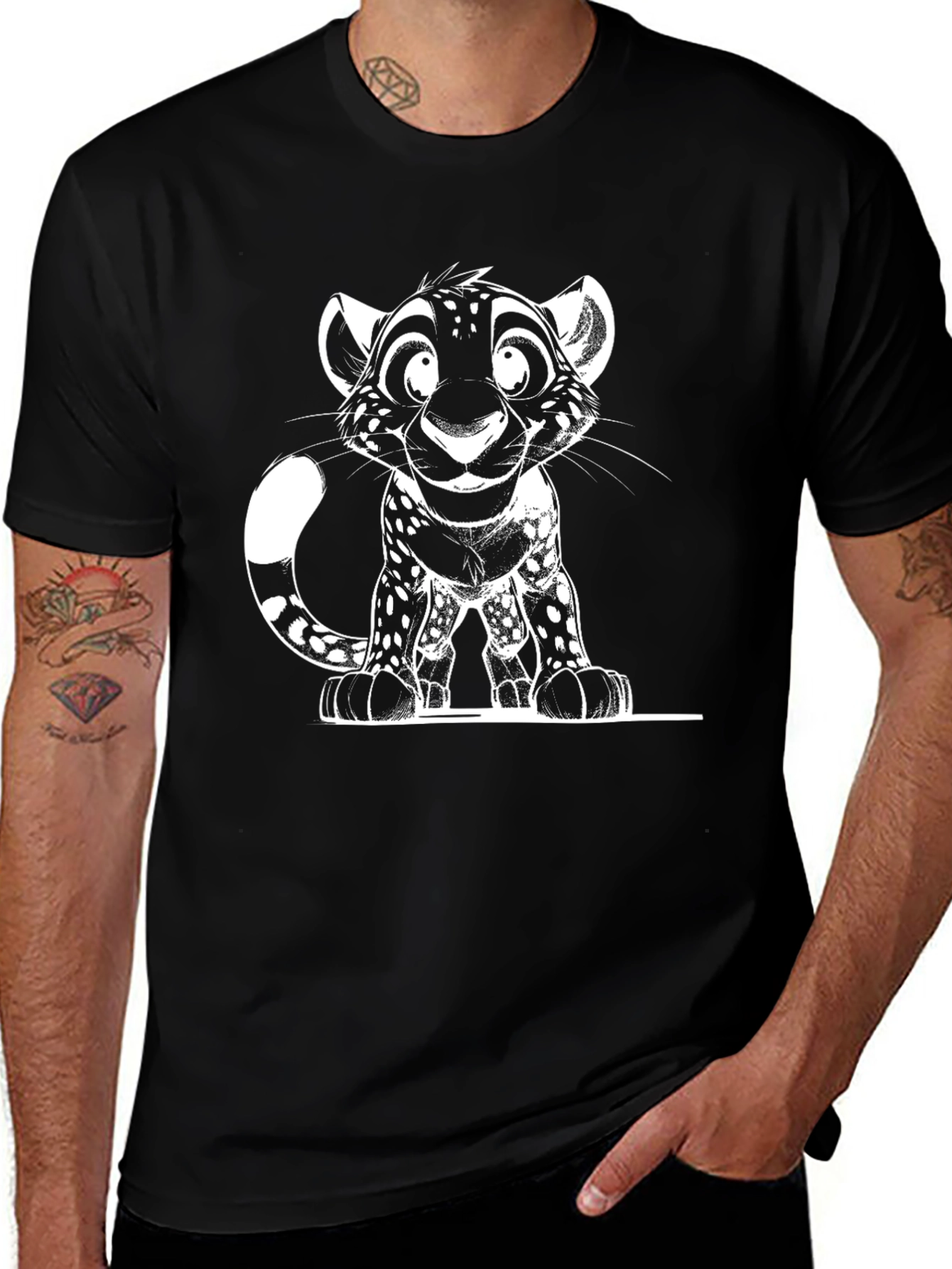 Variant 17 of Cartoon Leopard Graphic Black T-Shirt