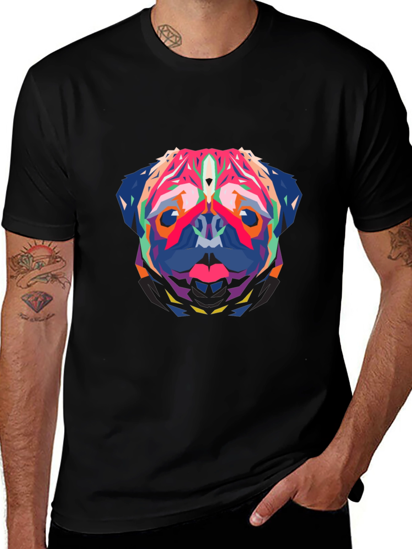 Variant 7 of Geometric Pug Graphic Tee - Bold Style
