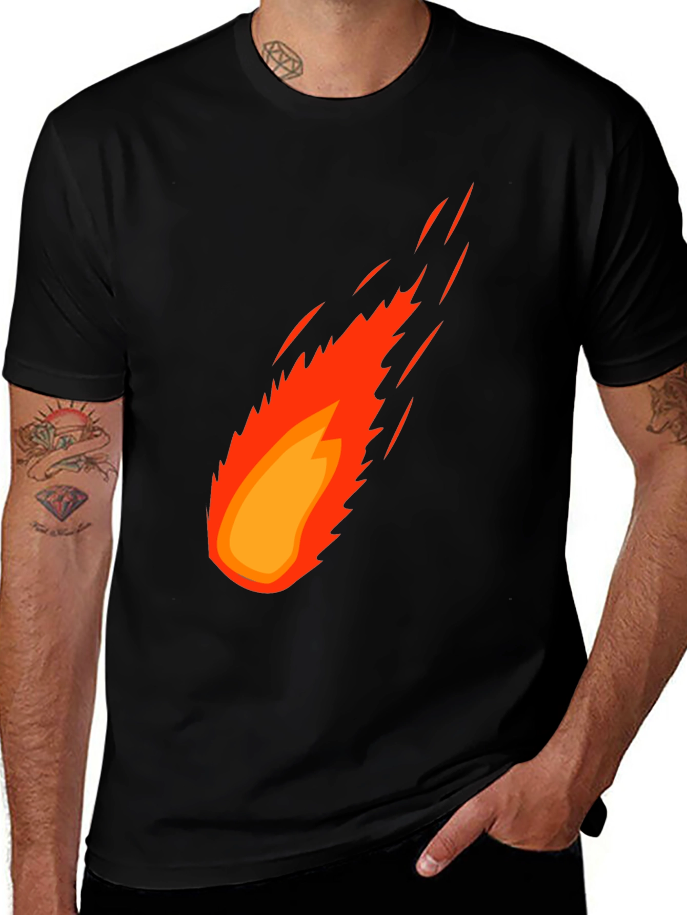 Variant 10 of Fiery Comet Graphic Tee - Black Cotton T-Shirt