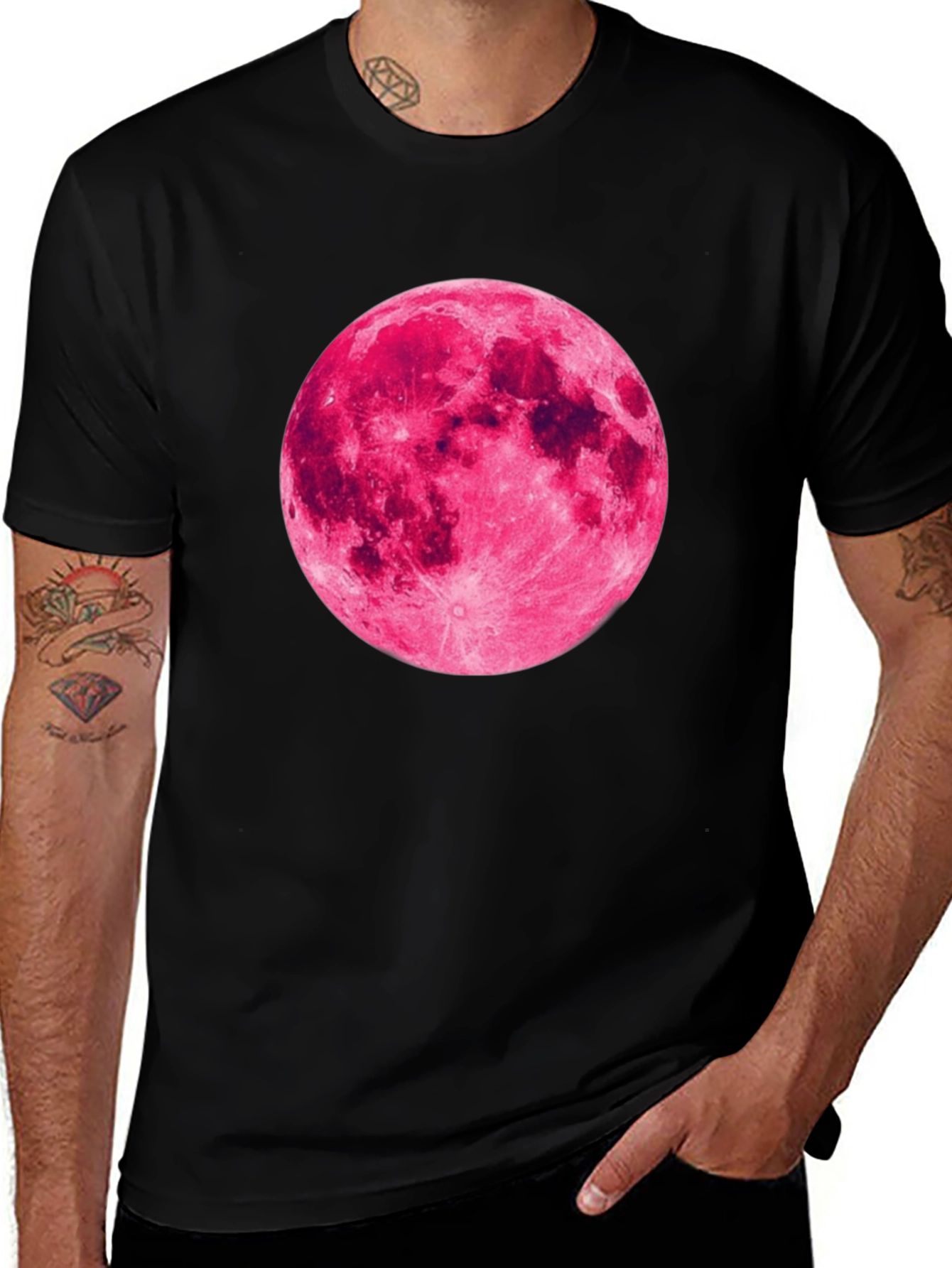 Variant 7 of Pink Moon Graphic Black T-Shirt