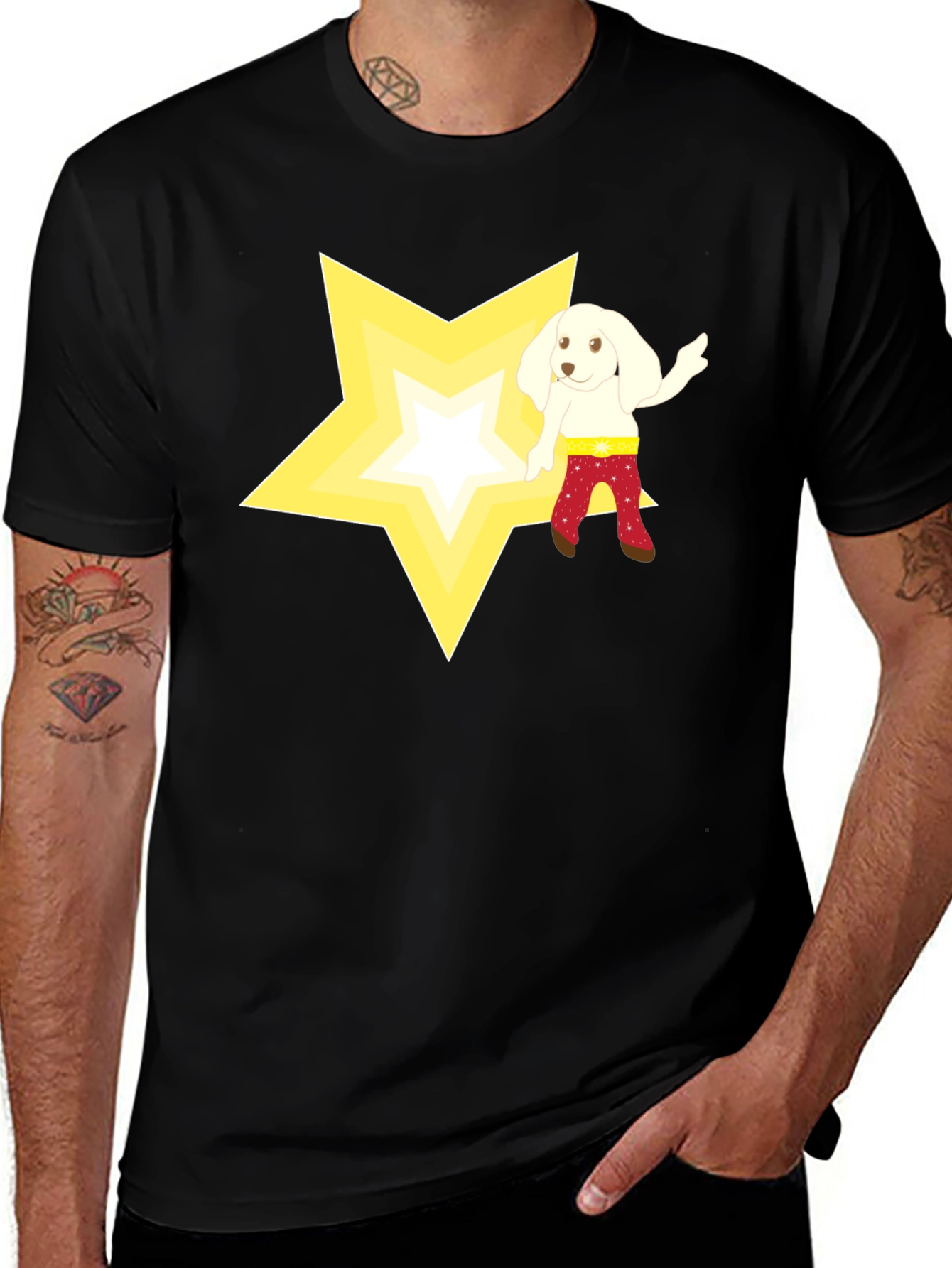Variant 10 of Cartoon Dog Star Graphic Black T-Shirt