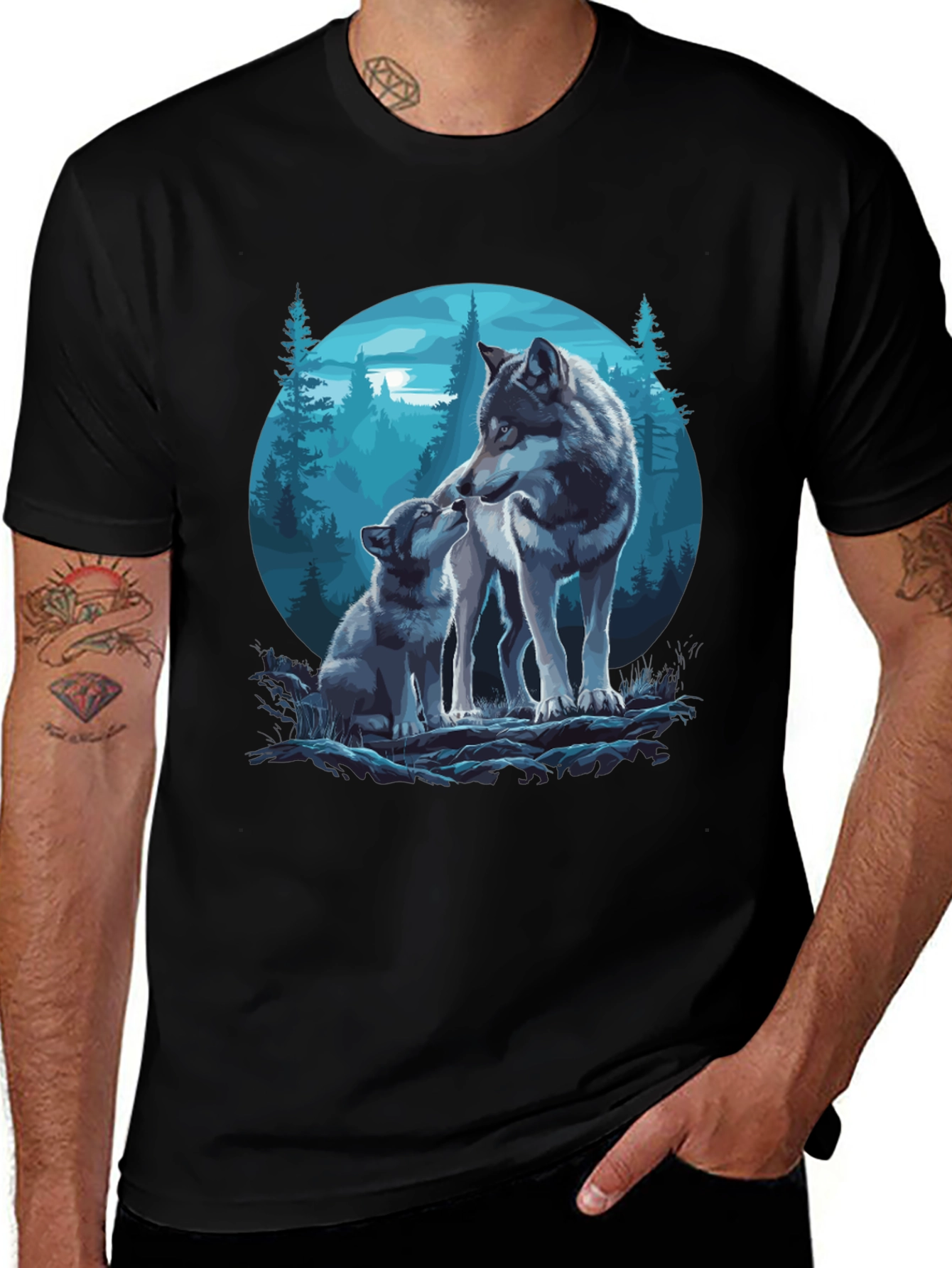 Wolf & Cub Graphic Tee - Forest Design