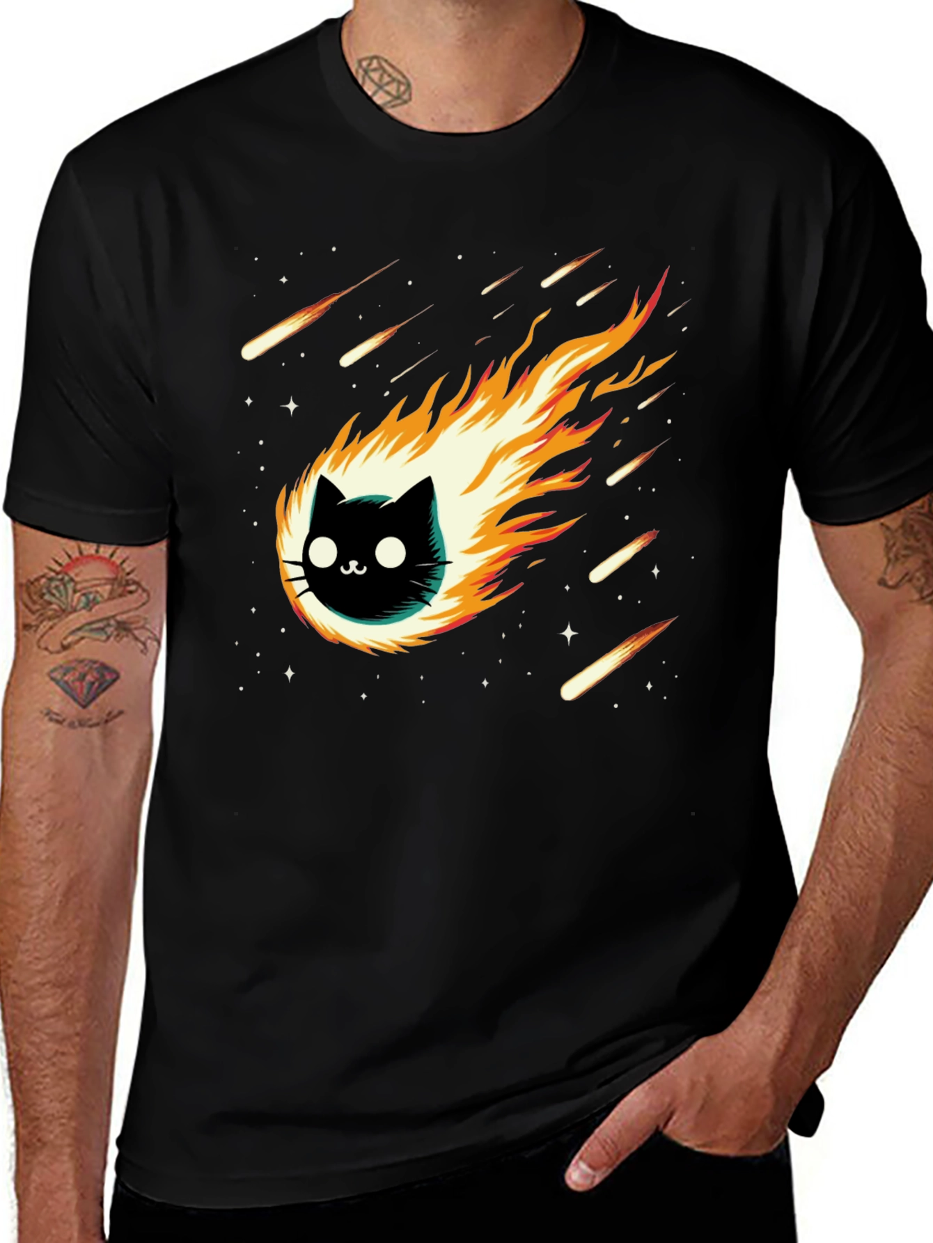 Variant 28 of Cat Comet Black T-Shirt - Unique Graphic Tee
