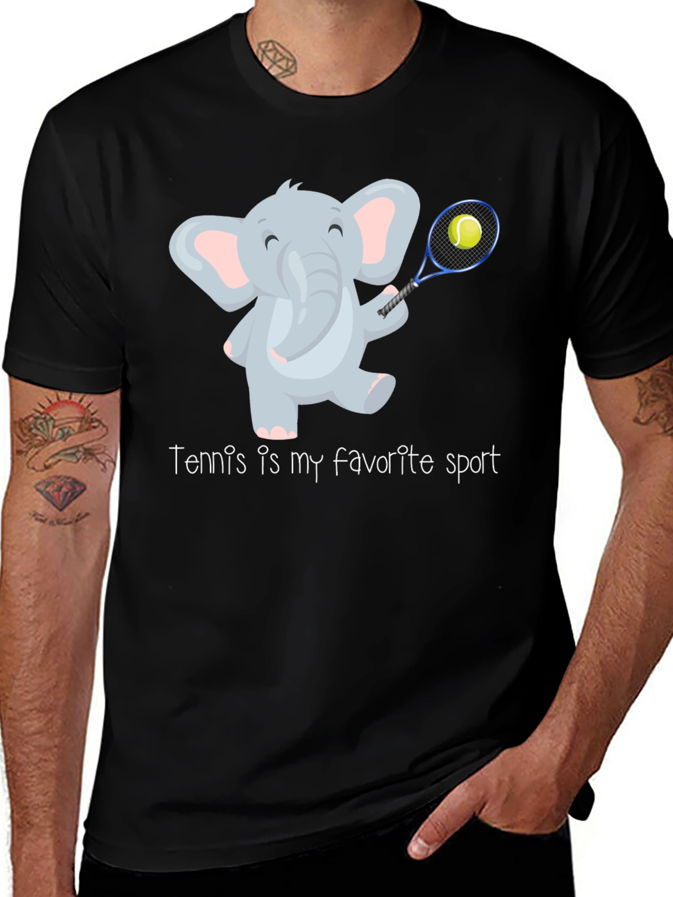 Variant 21 of Elephant Tennis Graphic Tee - 'Tennis is my favorite sport'