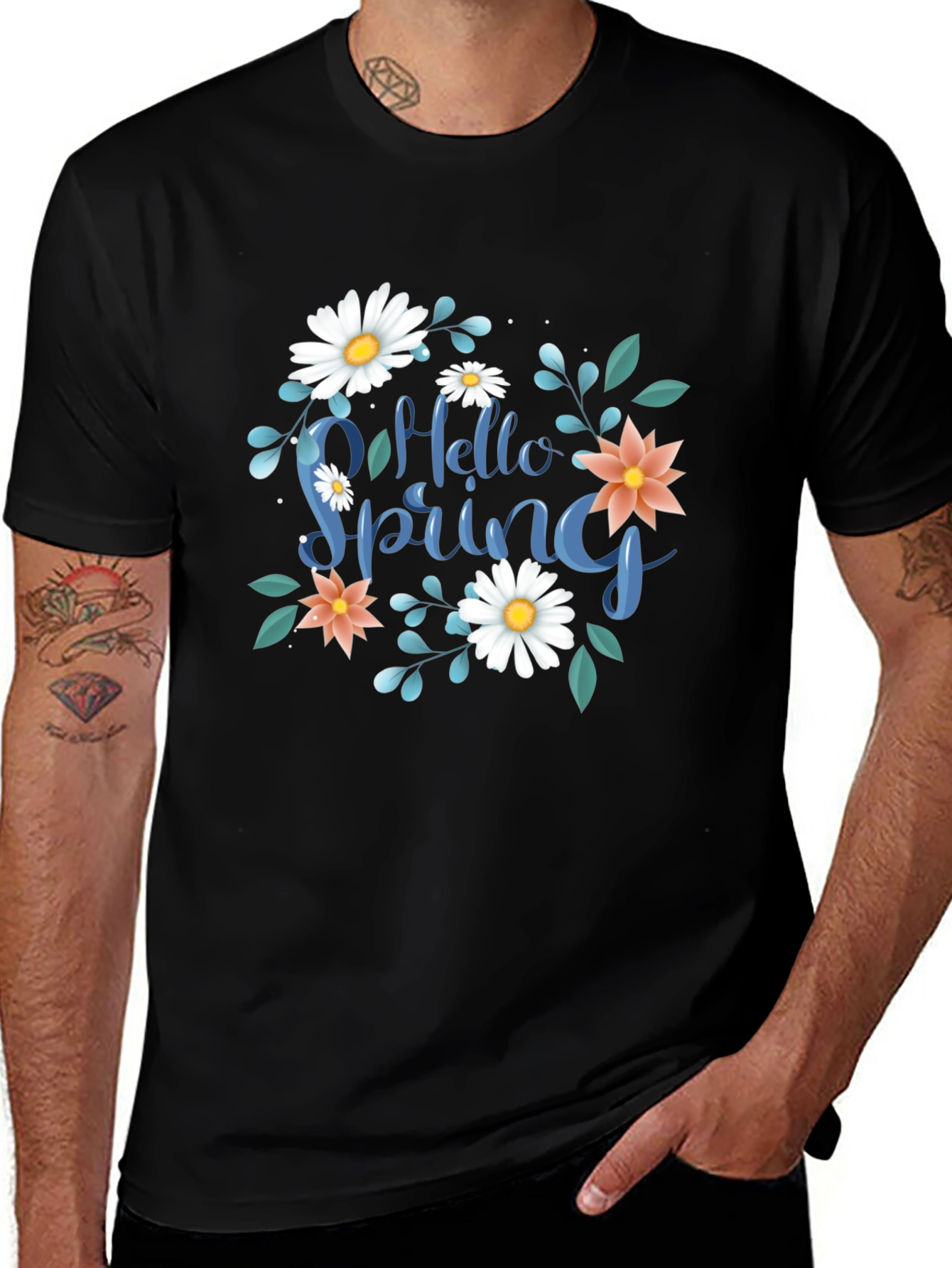 Variant 4 of Hello Spring Graphic Tee - Black Casual T-Shirt