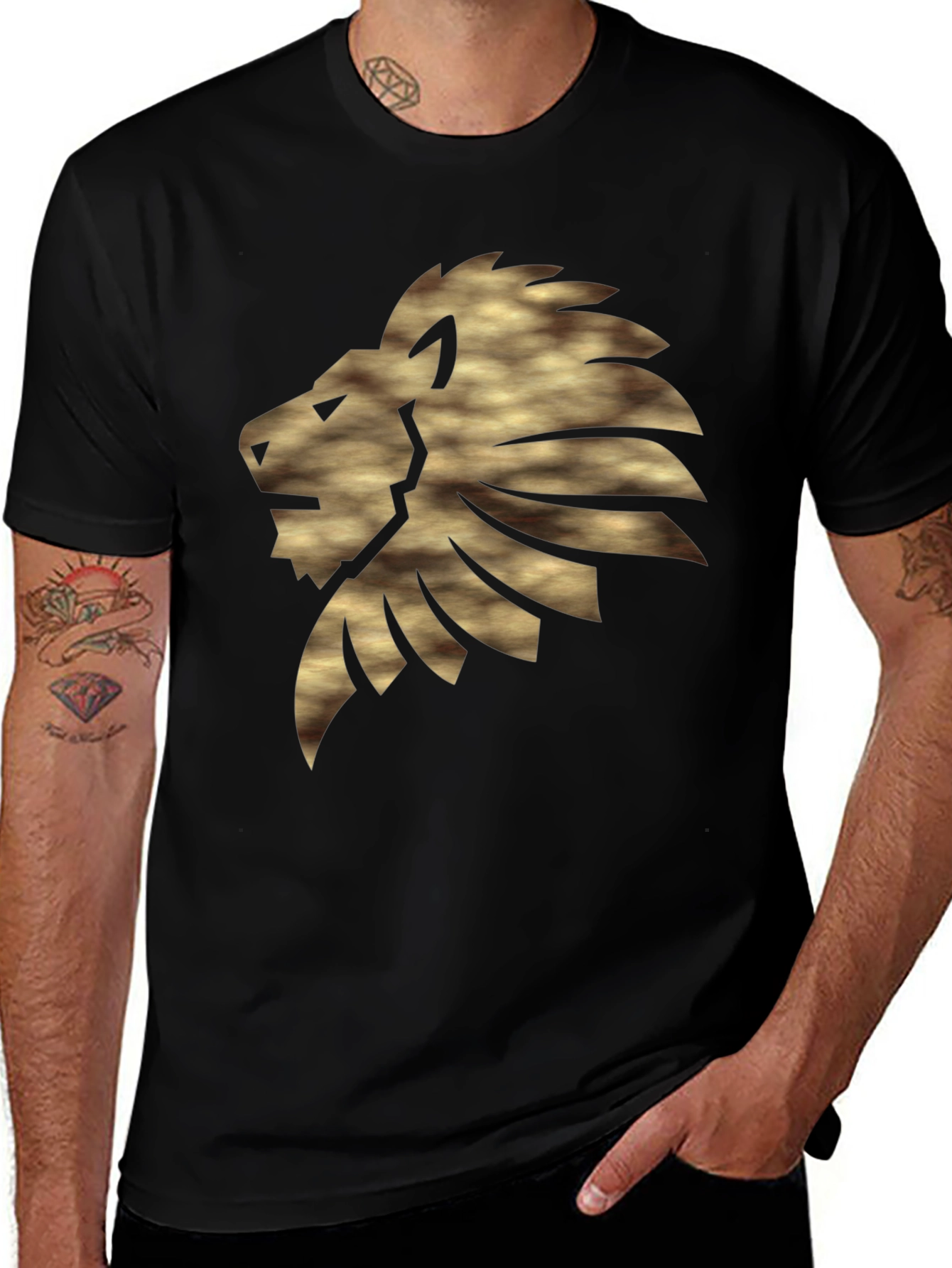 Variant 14 of Lion Head Graphic Tee - Stylish Men's Black T-Shirt