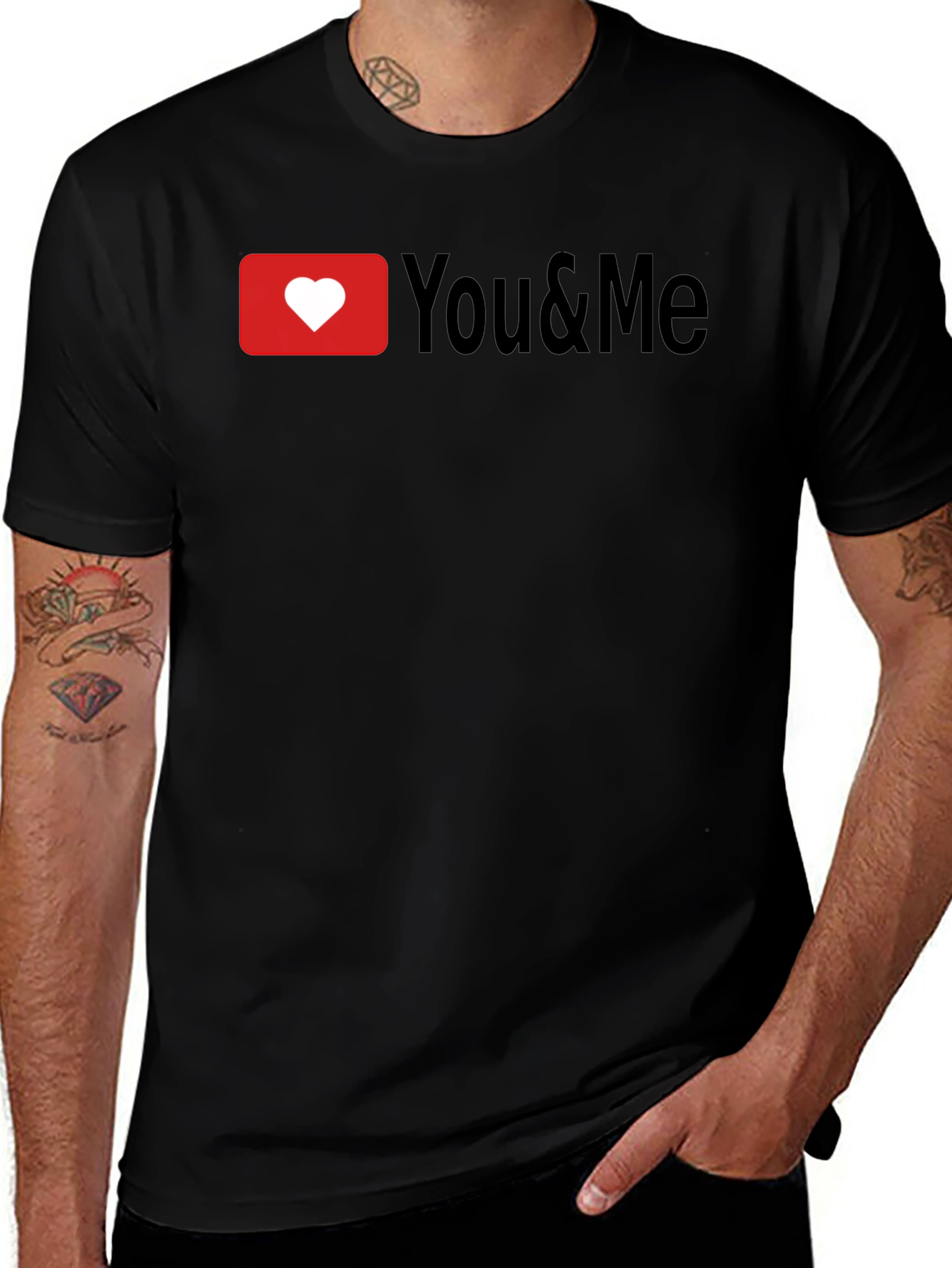 Variant 14 of You & Me Heart T-Shirt - Black, Short Sleeve