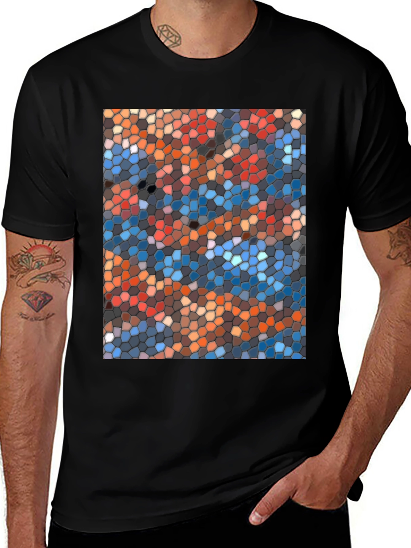 Variant 13 of Mosaic Style Graphic Print Crew Neck T-Shirt