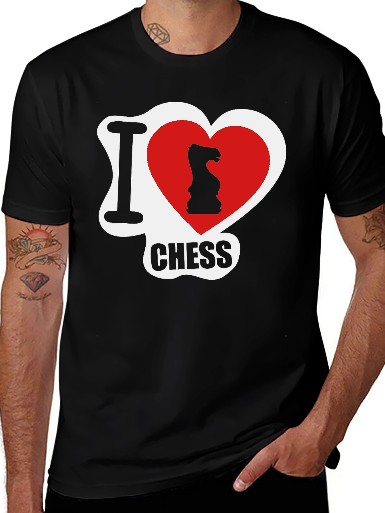 I Heart Chess Graphic Tee - Black Cotton T-Shirt