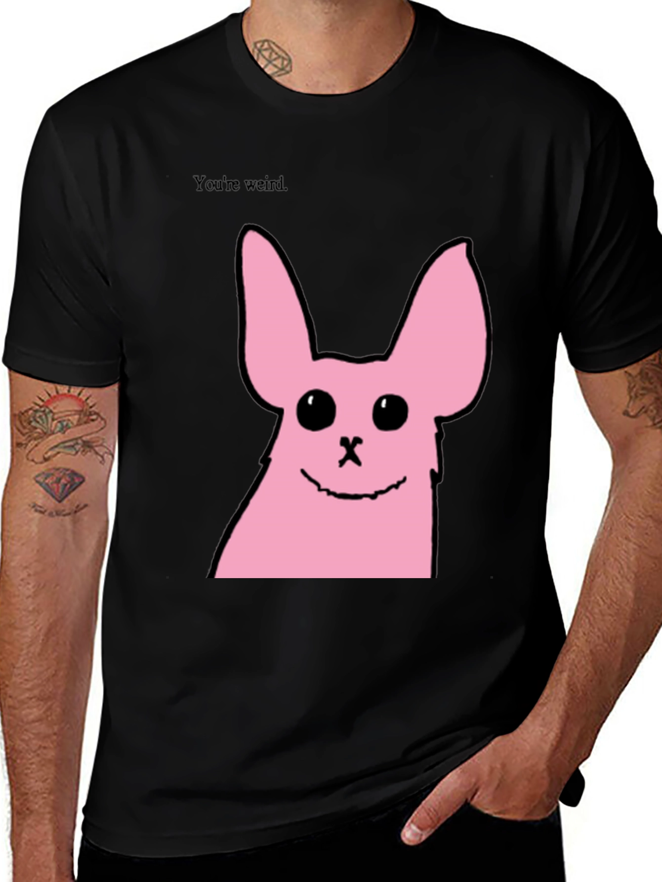Black Funny Pink Bunny Graphic Tee - You're Weird main image