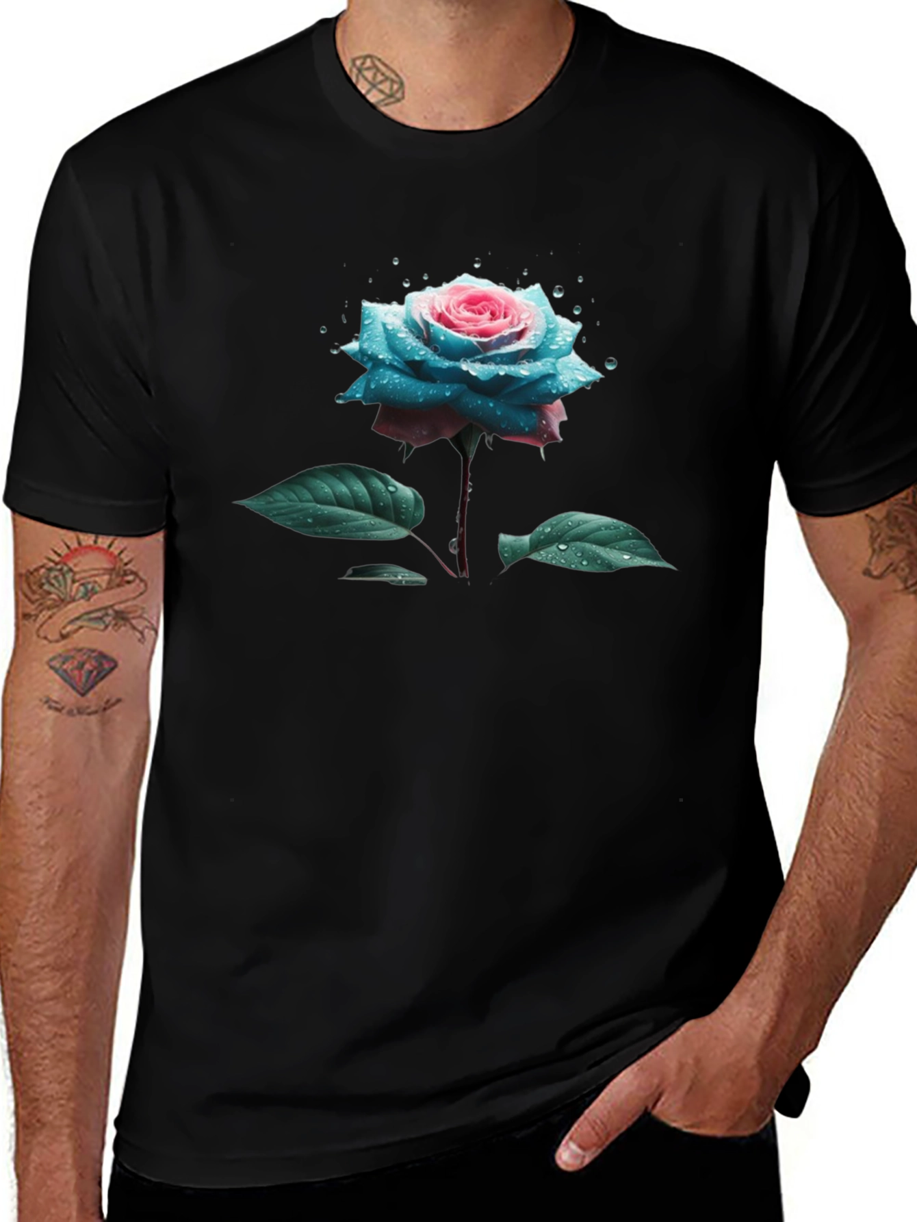 Floral Rose T-Shirt - Black
