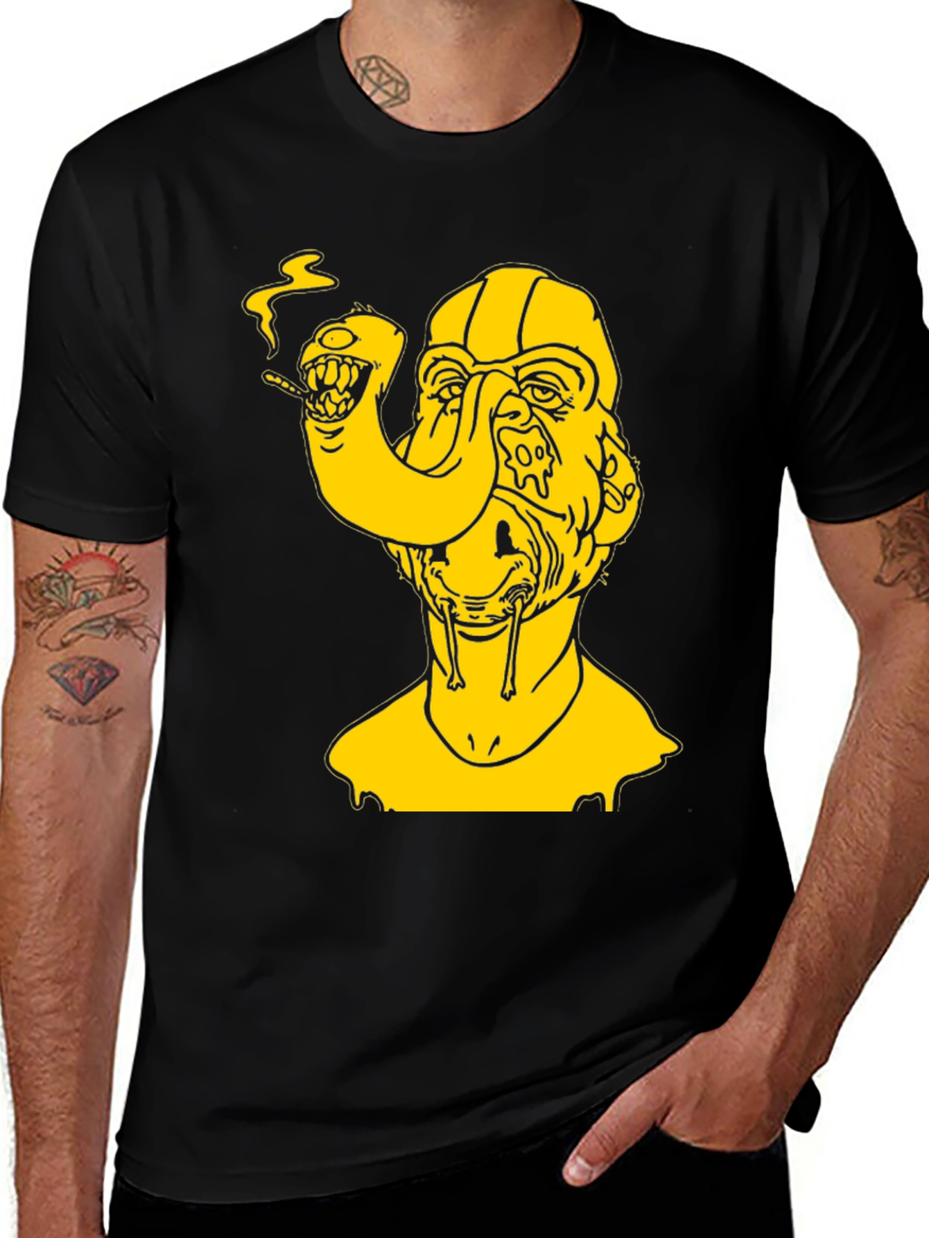 Variant 13 of Surreal Yellow Graphic Tee - Black Cotton T-Shirt
