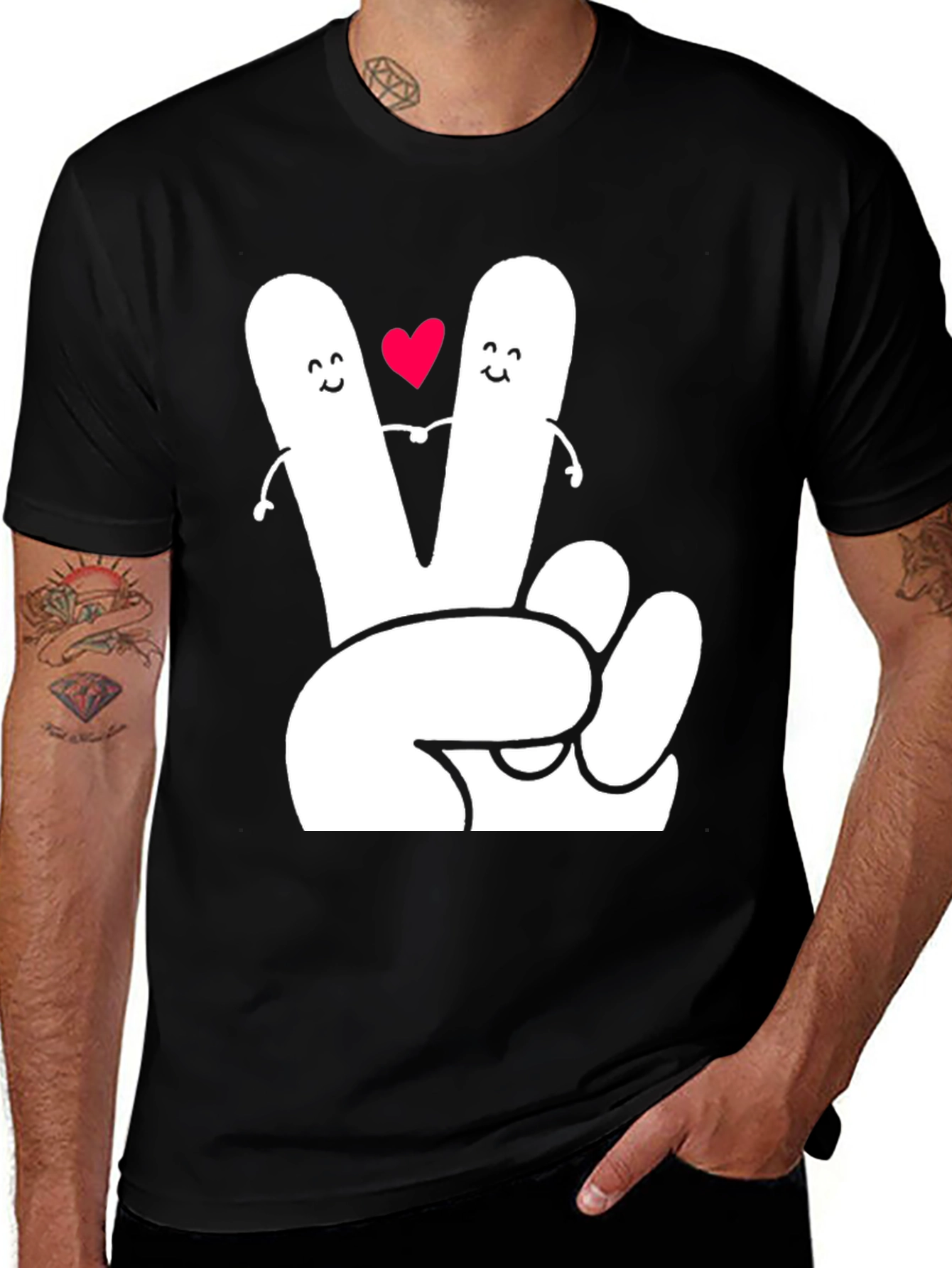 Variant 8 of Peace Sign Heart Graphic Tee - Black T-Shirt