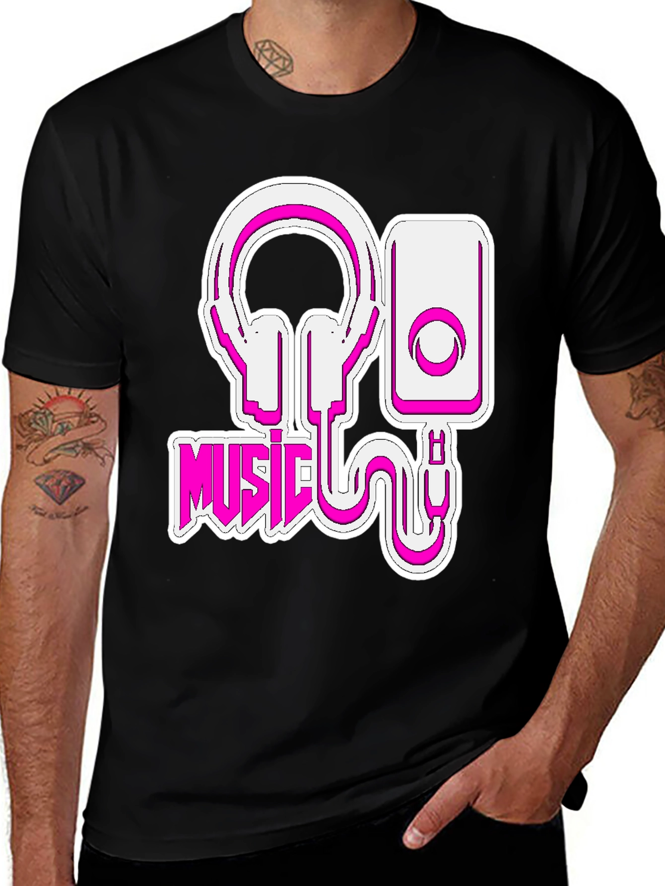 Variant 6 of Music Lover's Black T-Shirt - Headphones & Speaker Design