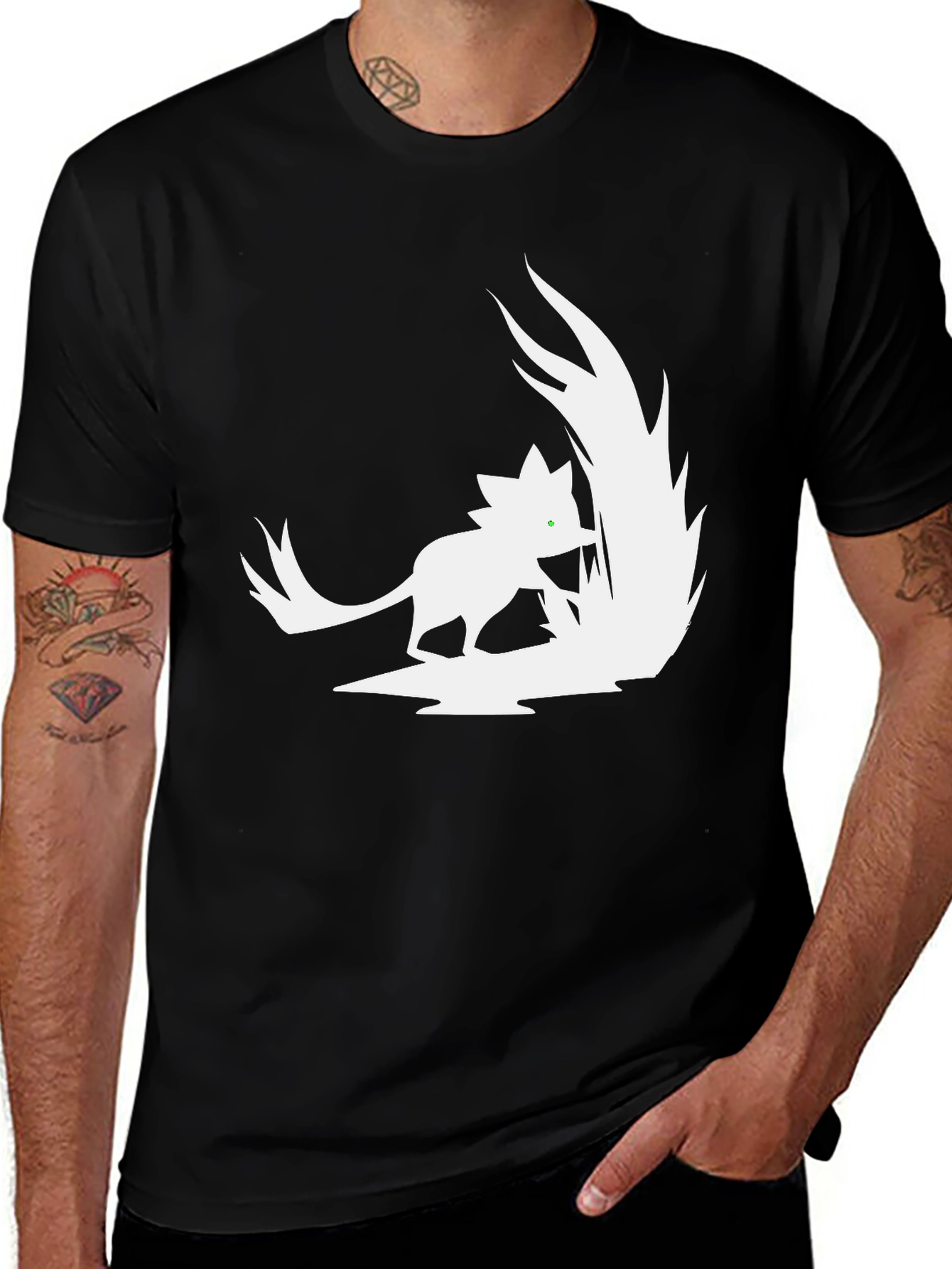 Variant 23 of Black Graphic Tee - Fox Silhouette Design