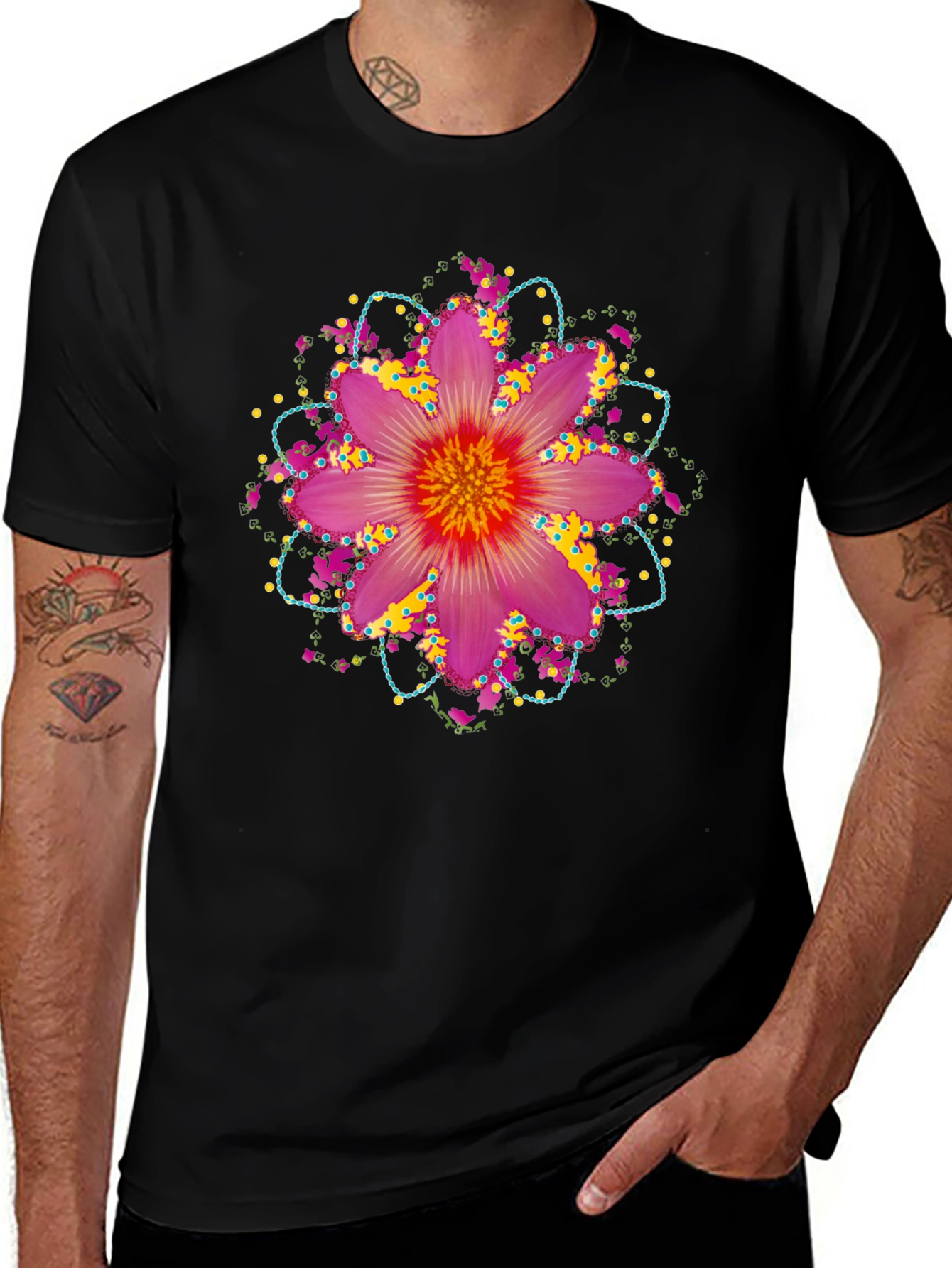 Variant 17 of Floral Mandala Graphic Tee - Vibrant Flower Design