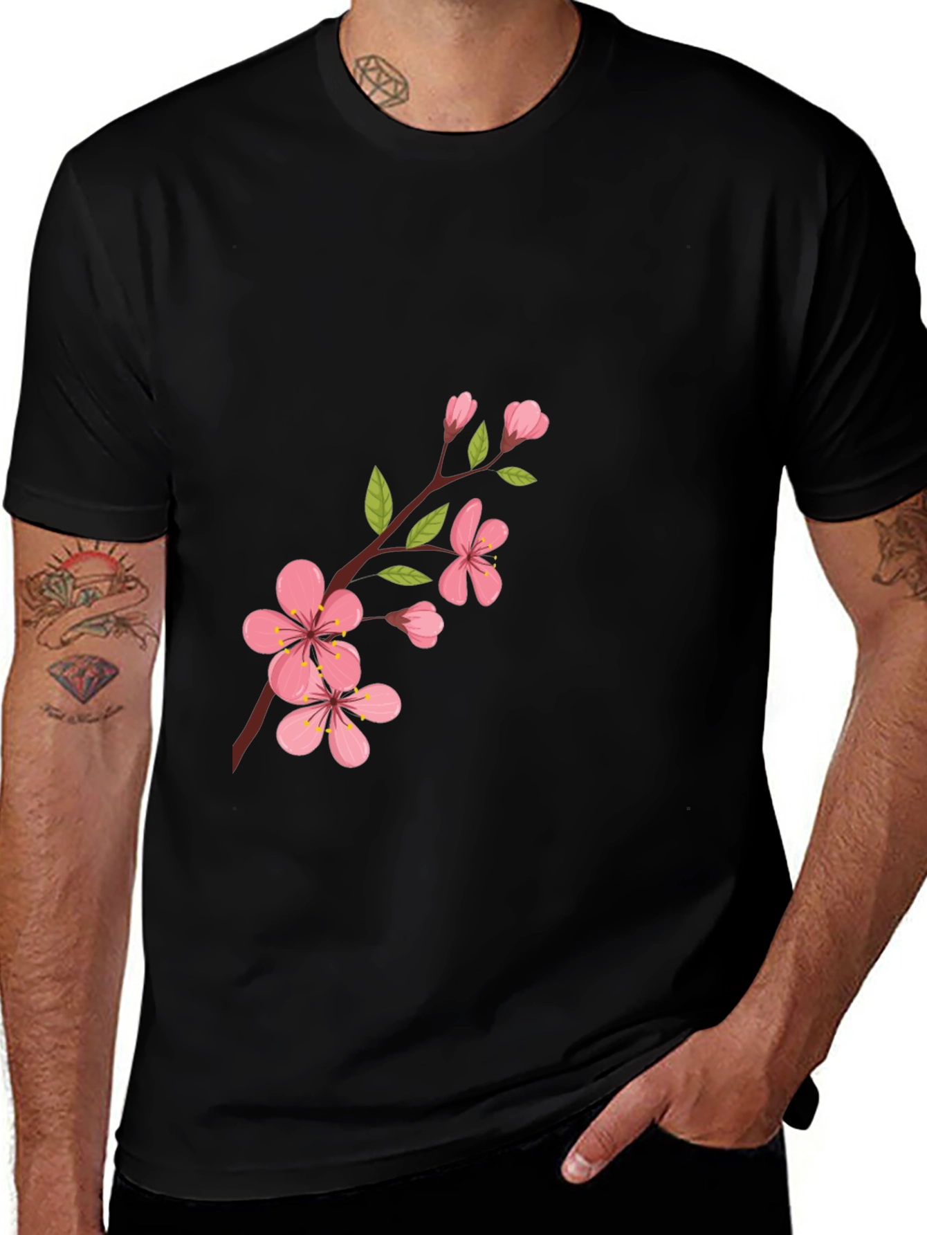 Variant 3 of Black T-Shirt with Cherry Blossom Design