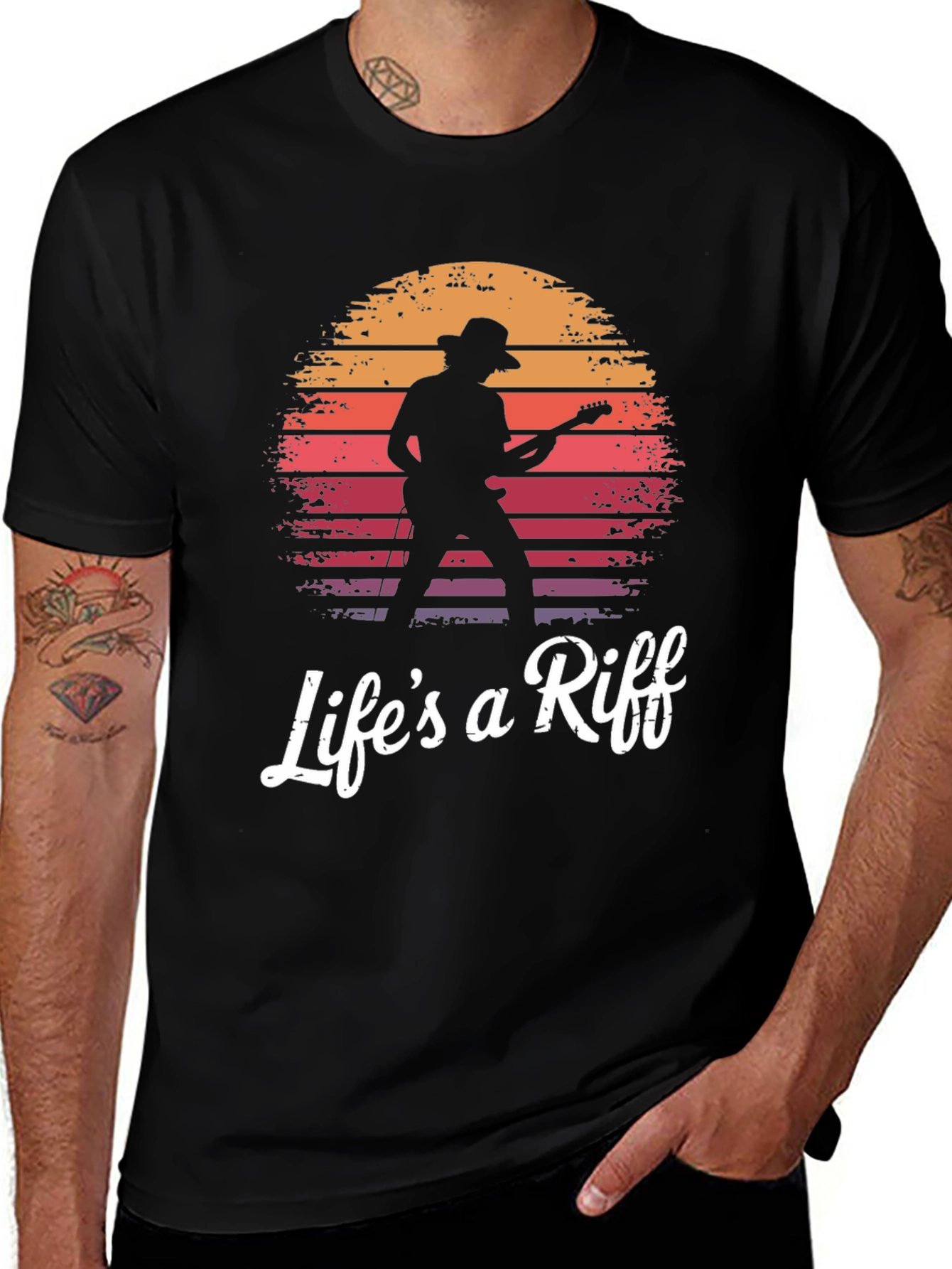 Variant 15 of Life's a Riff Guitarist Sunset Graphic T-Shirt