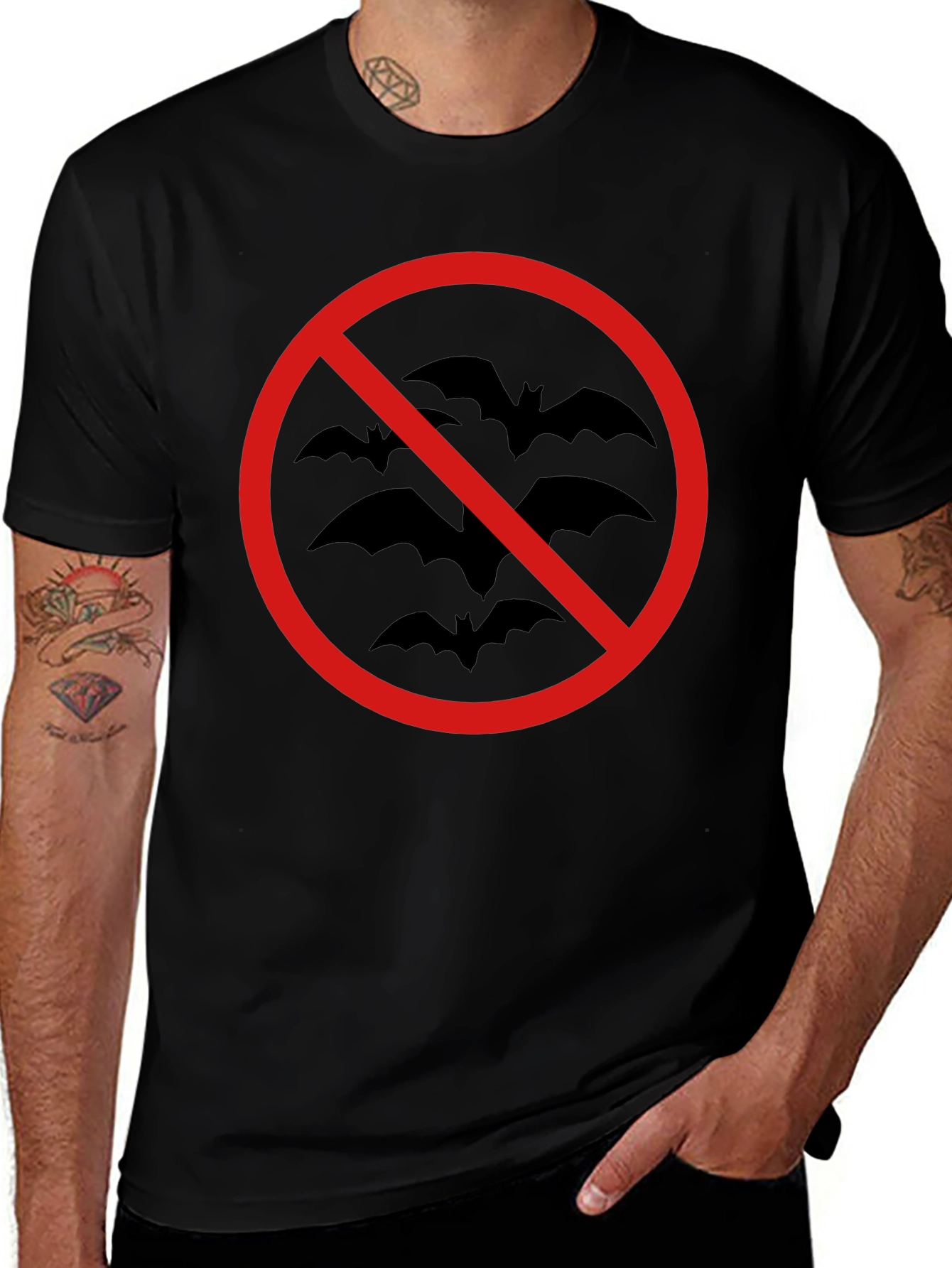 Black No Bats Allowed T-Shirt - Black Cotton Tee main image