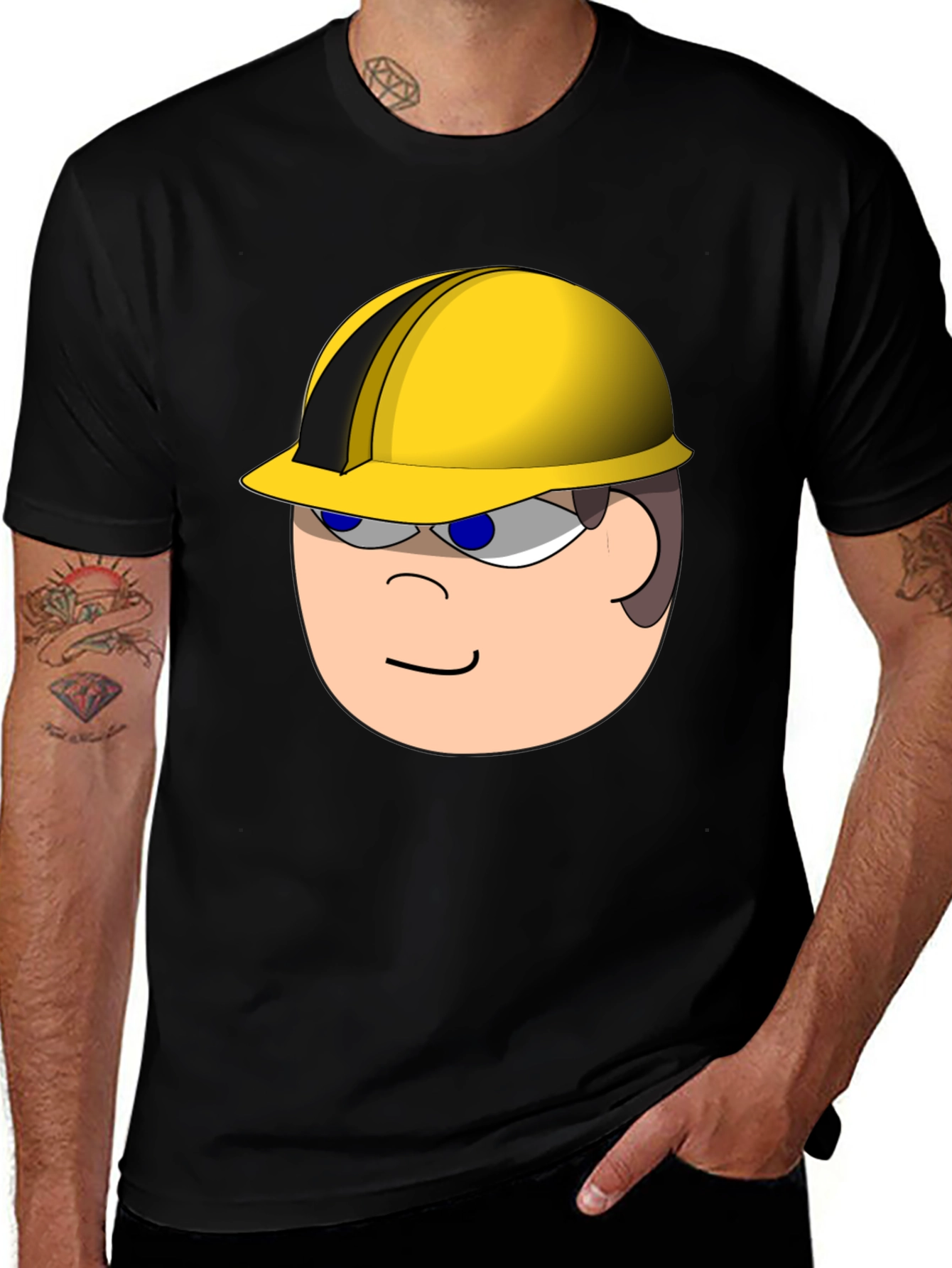 Cartoon Construction Worker Graphic T-Shirt