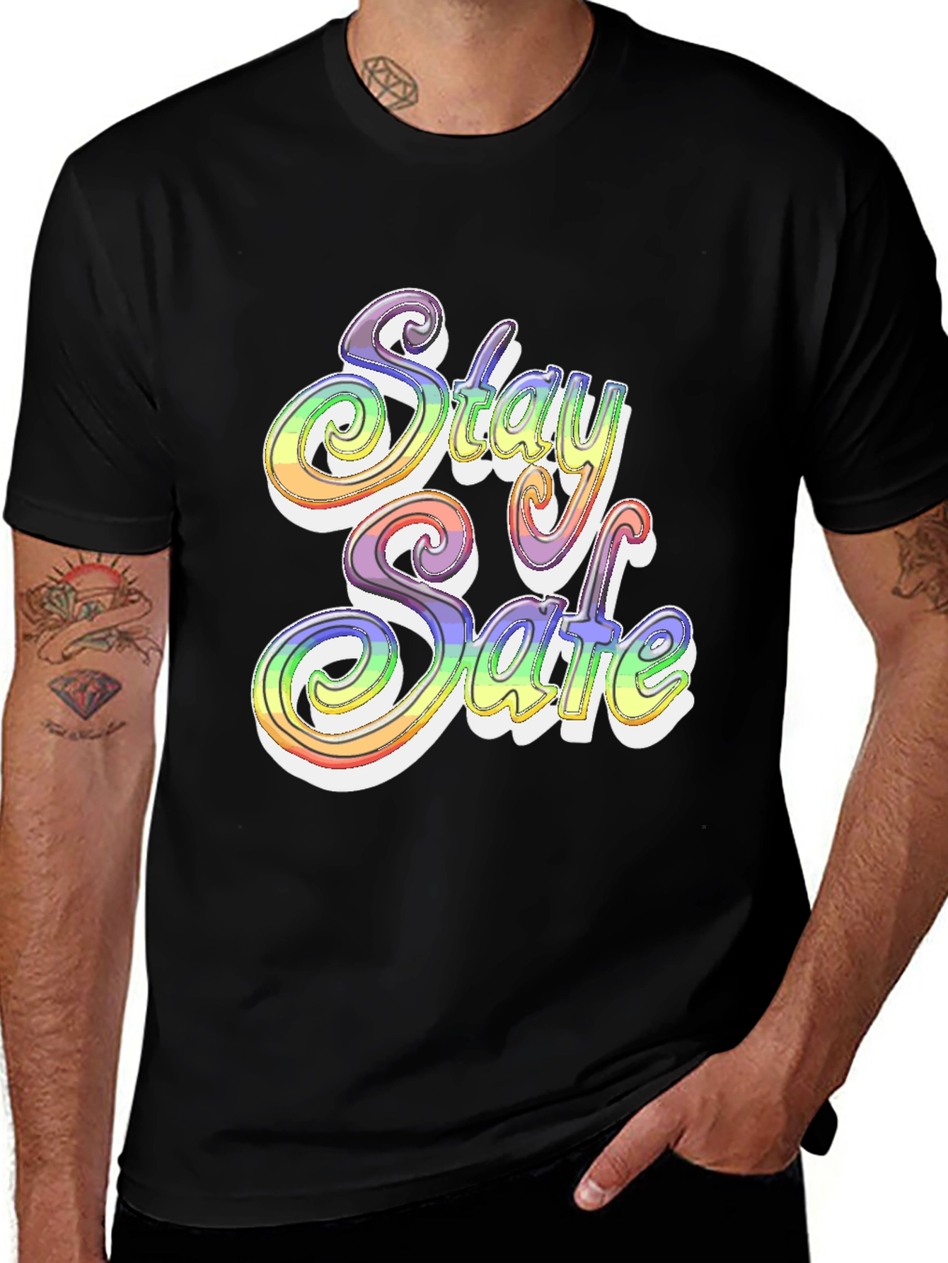 Variant 22 of Stay Safe Rainbow Graphic T-Shirt