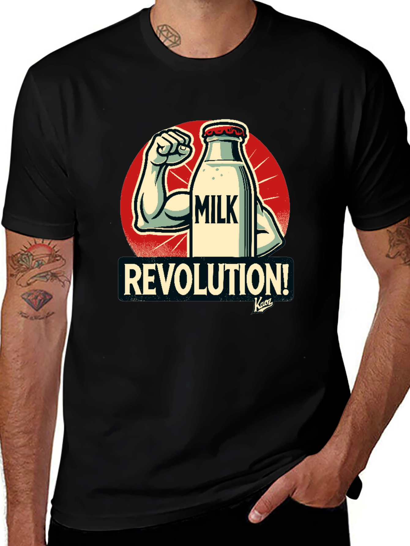 Variant 10 of Milk Revolution T-Shirt - Black Cotton Graphic Tee
