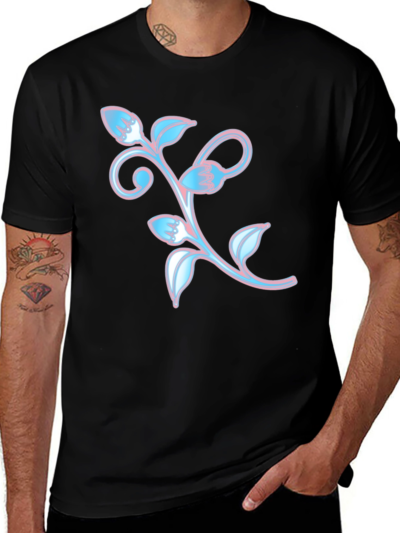 Variant 20 of Floral Design Black T-Shirt